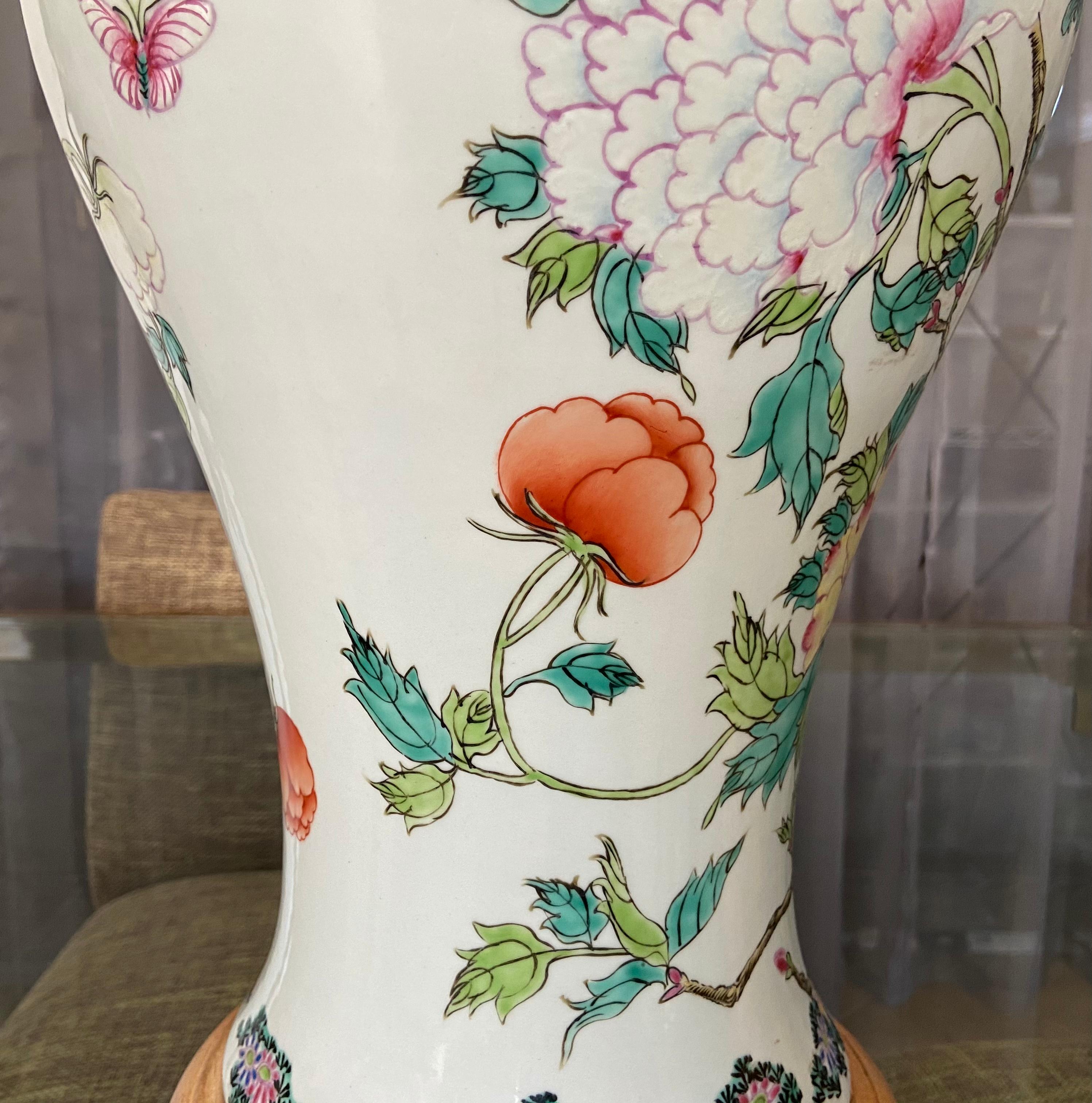 Pair of Tall Chinese Asian Famille Rose Peacock Porcelain Table Lamps 7