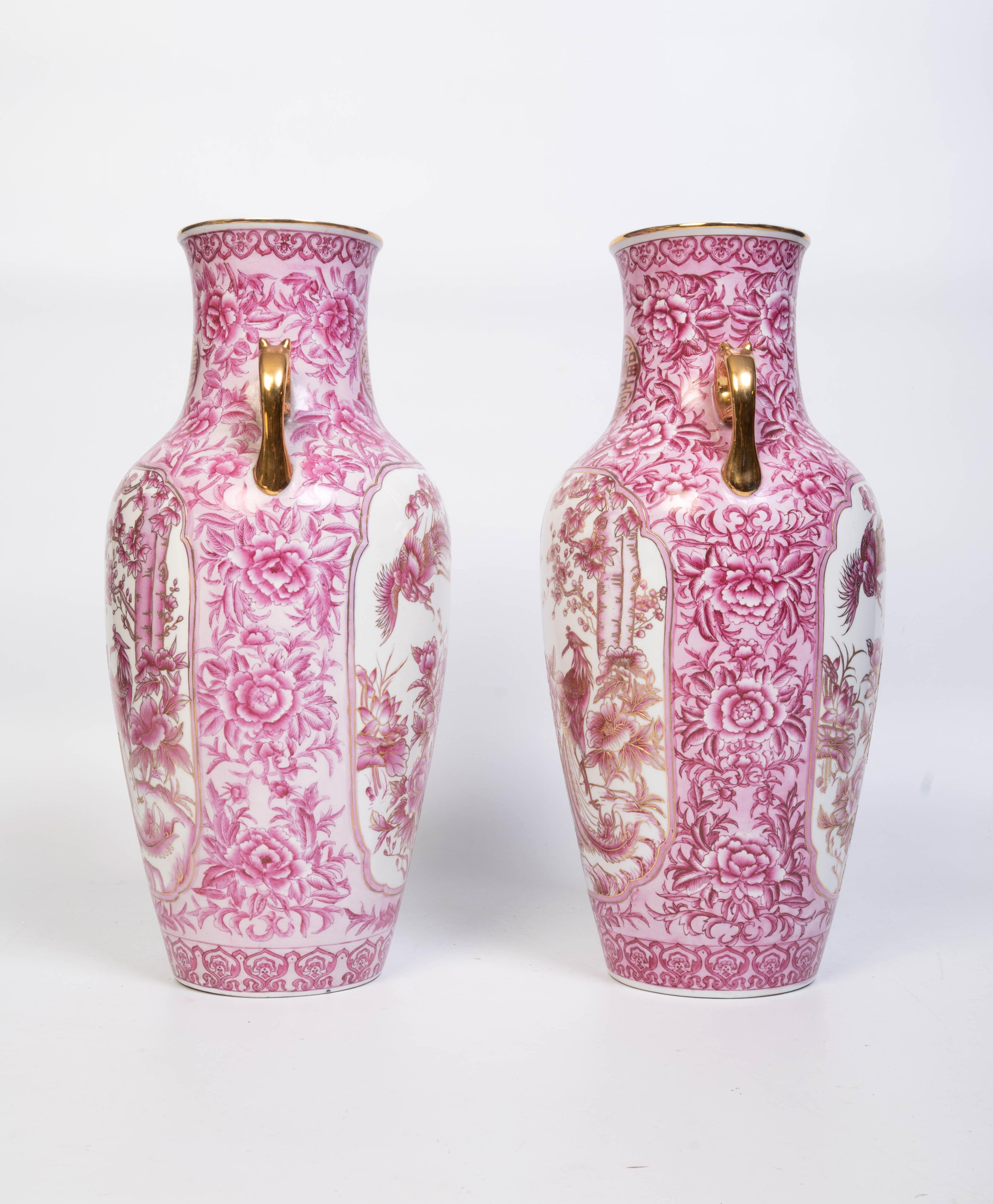 Coppia di vasi alti in porcellana cinese dorata Qianlong in vendita 5