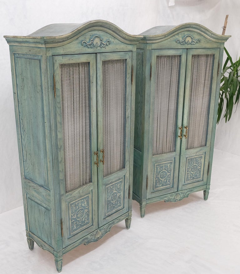 Pair Tall Country French White Wash Armoires Fitted 5 Drawers Storage