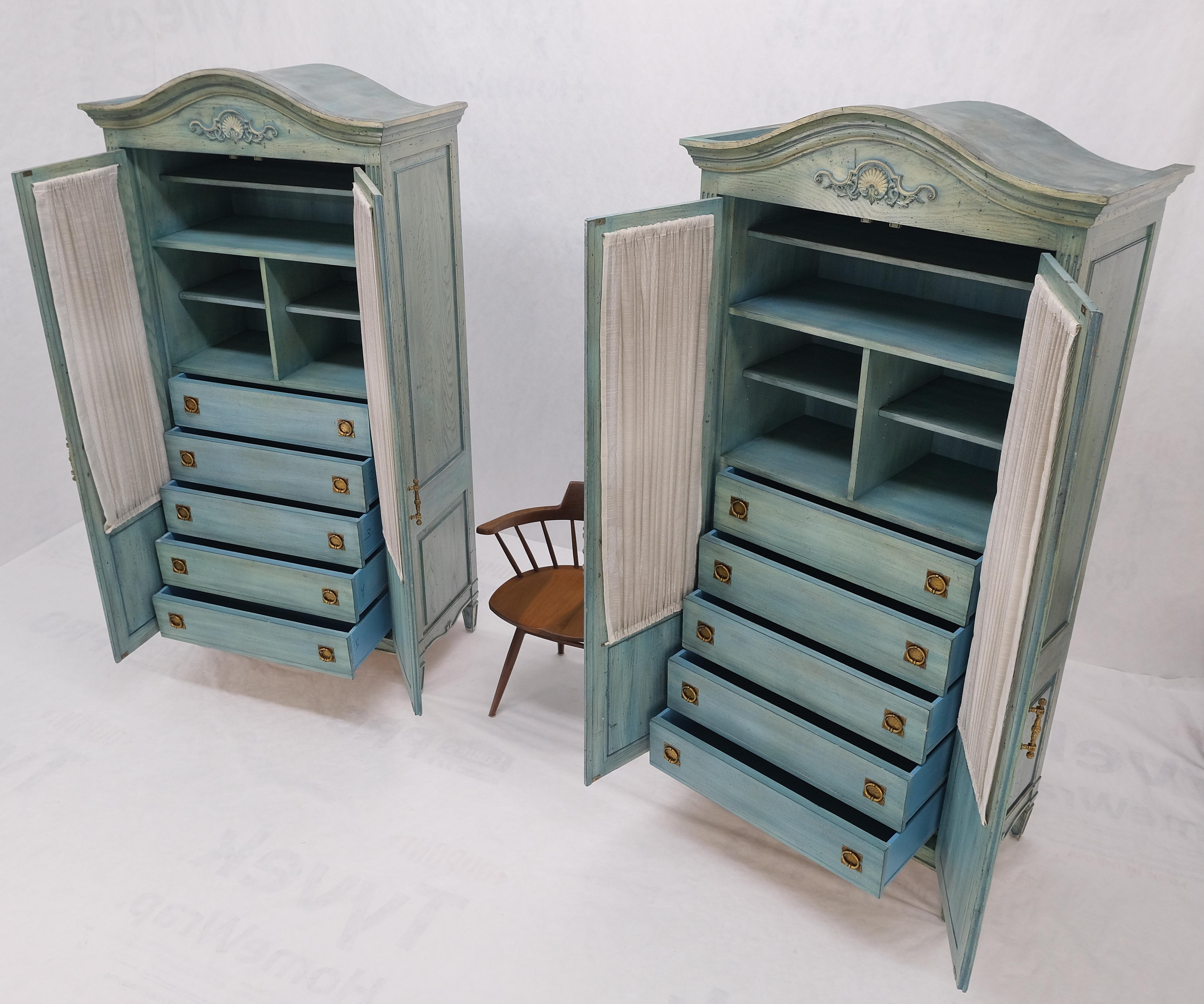Pair Tall Country French White Wash Armoires Fitted 5 Drawers Storage Shelves  For Sale 10
