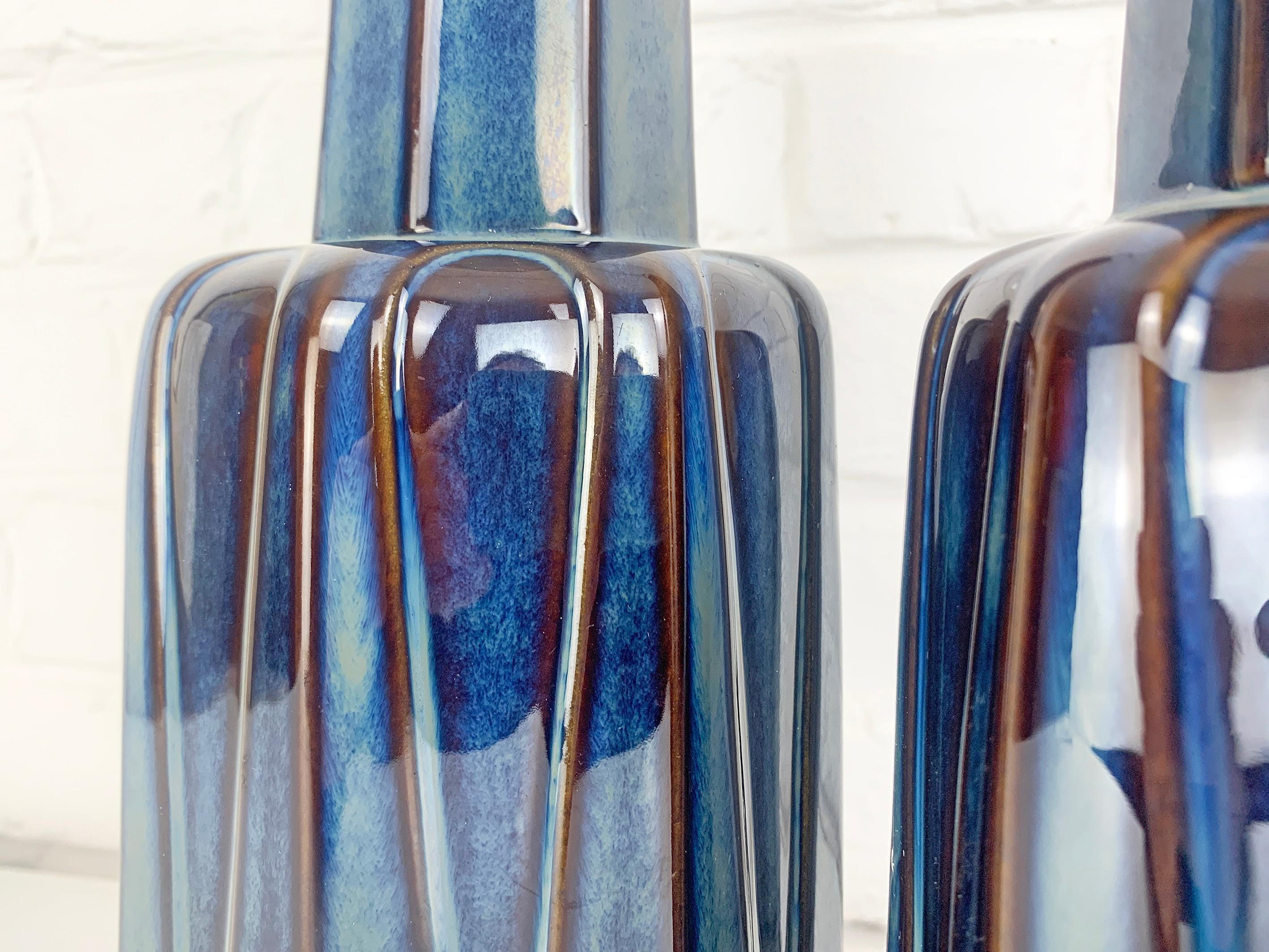 Pair tall Danish Søholm Stentøj Stoneware lamps by Einar Johansen Denmark 1960s 3