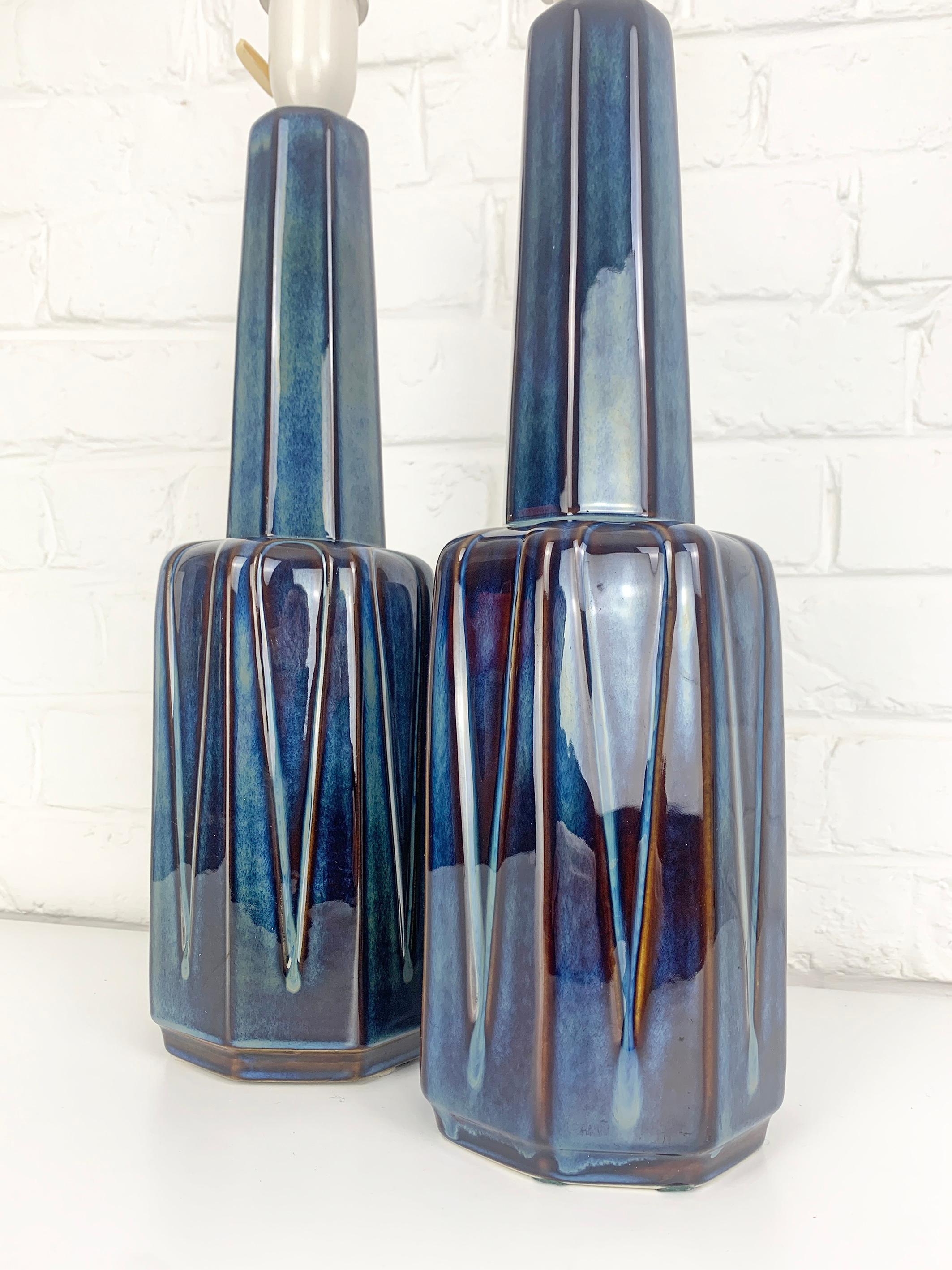 Pair tall Danish Søholm Stentøj Stoneware lamps by Einar Johansen Denmark 1960s 4
