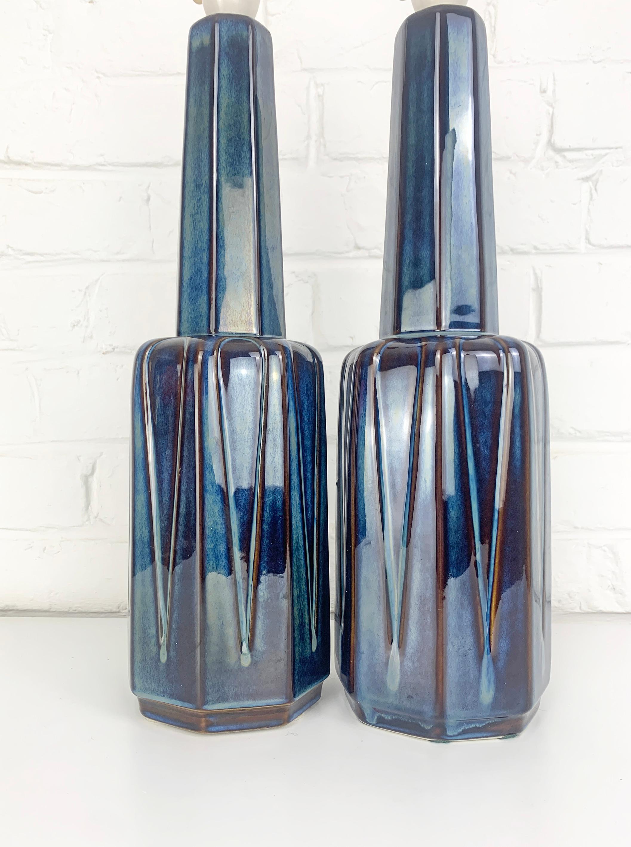 Pair tall Danish Søholm Stentøj Stoneware lamps by Einar Johansen Denmark 1960s 5