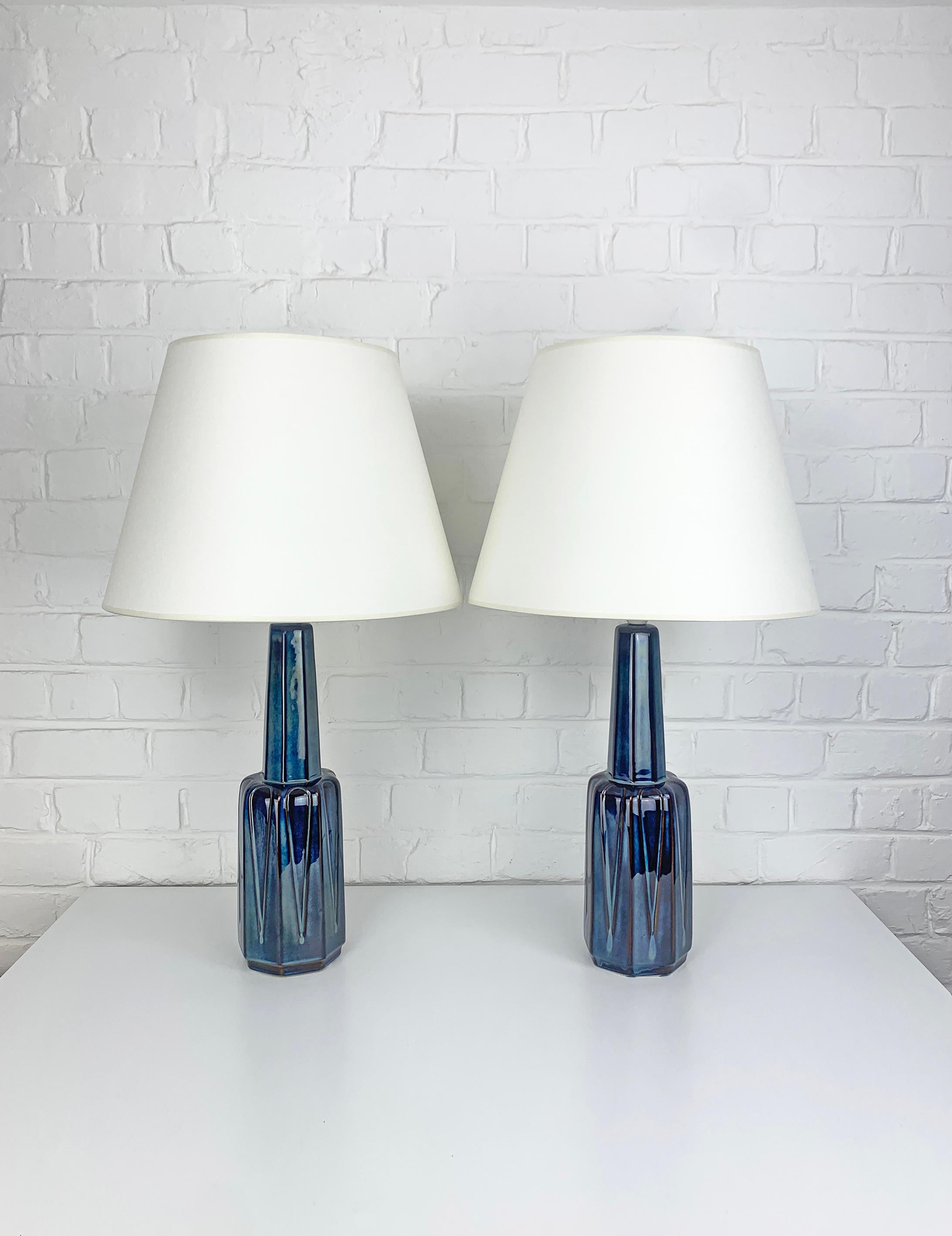Scandinavian Modern Pair tall Danish Søholm Stentøj Stoneware lamps by Einar Johansen Denmark 1960s