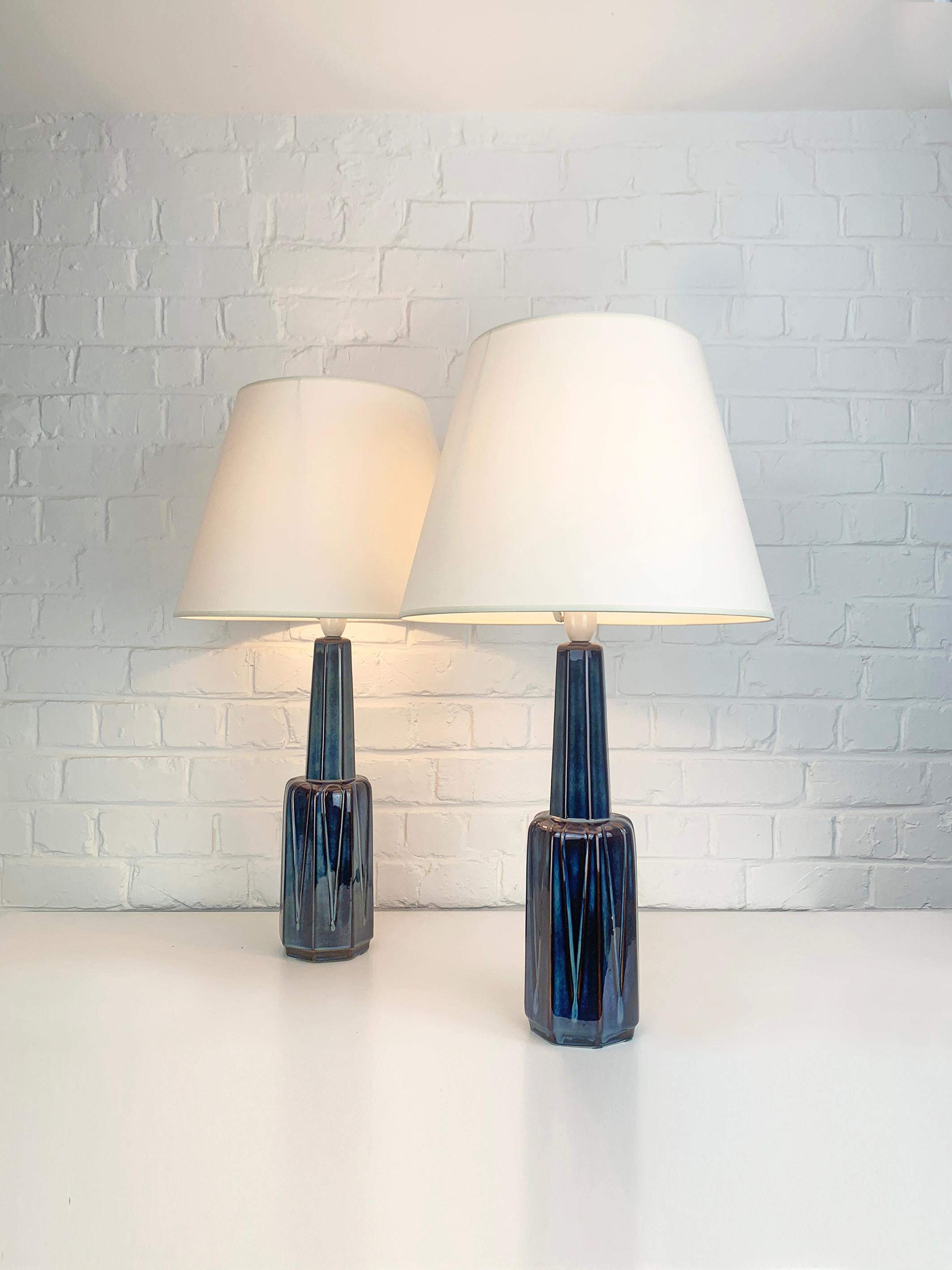 Glazed Pair tall Danish Søholm Stentøj Stoneware lamps by Einar Johansen Denmark 1960s