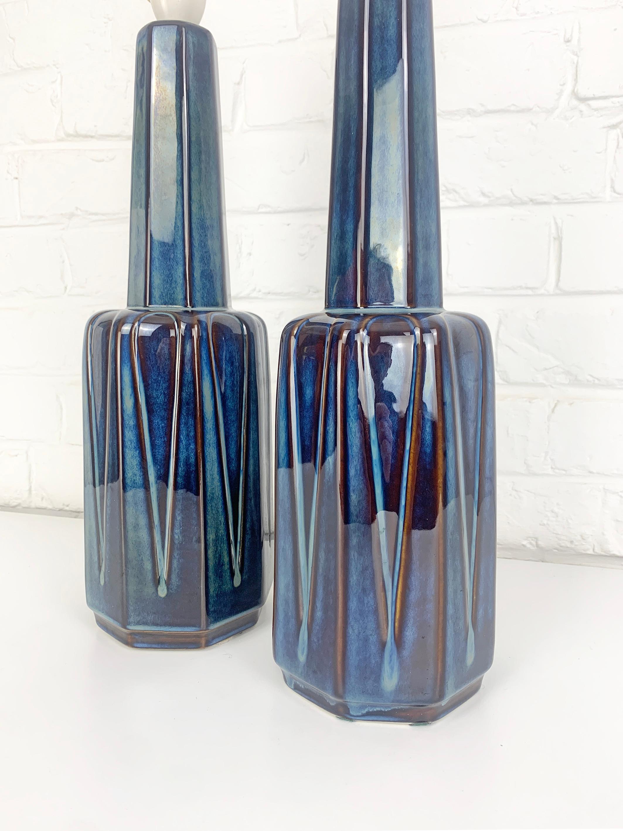 Ceramic Pair tall Danish Søholm Stentøj Stoneware lamps by Einar Johansen Denmark 1960s