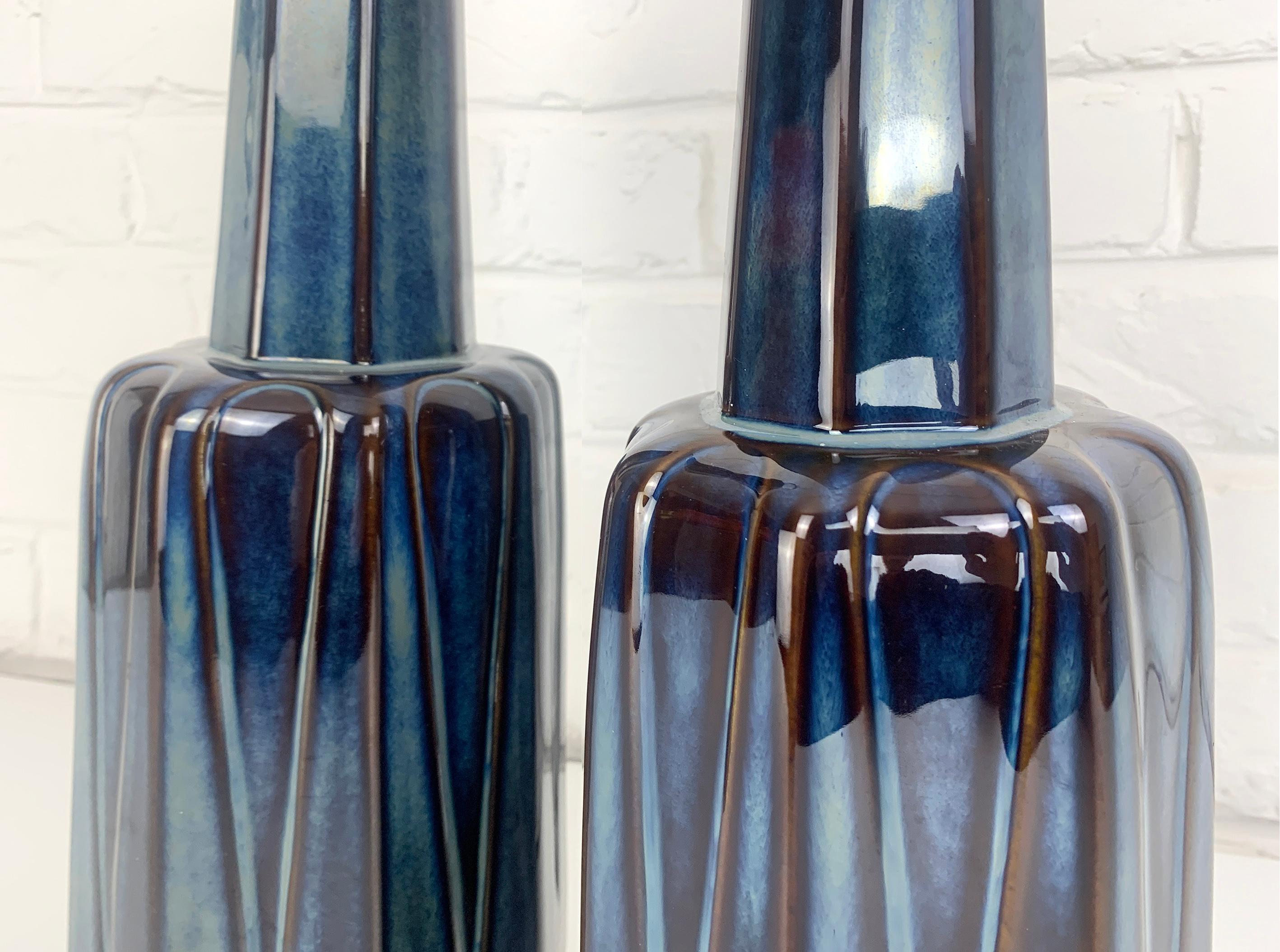 Pair tall Danish Søholm Stentøj Stoneware lamps by Einar Johansen Denmark 1960s 1