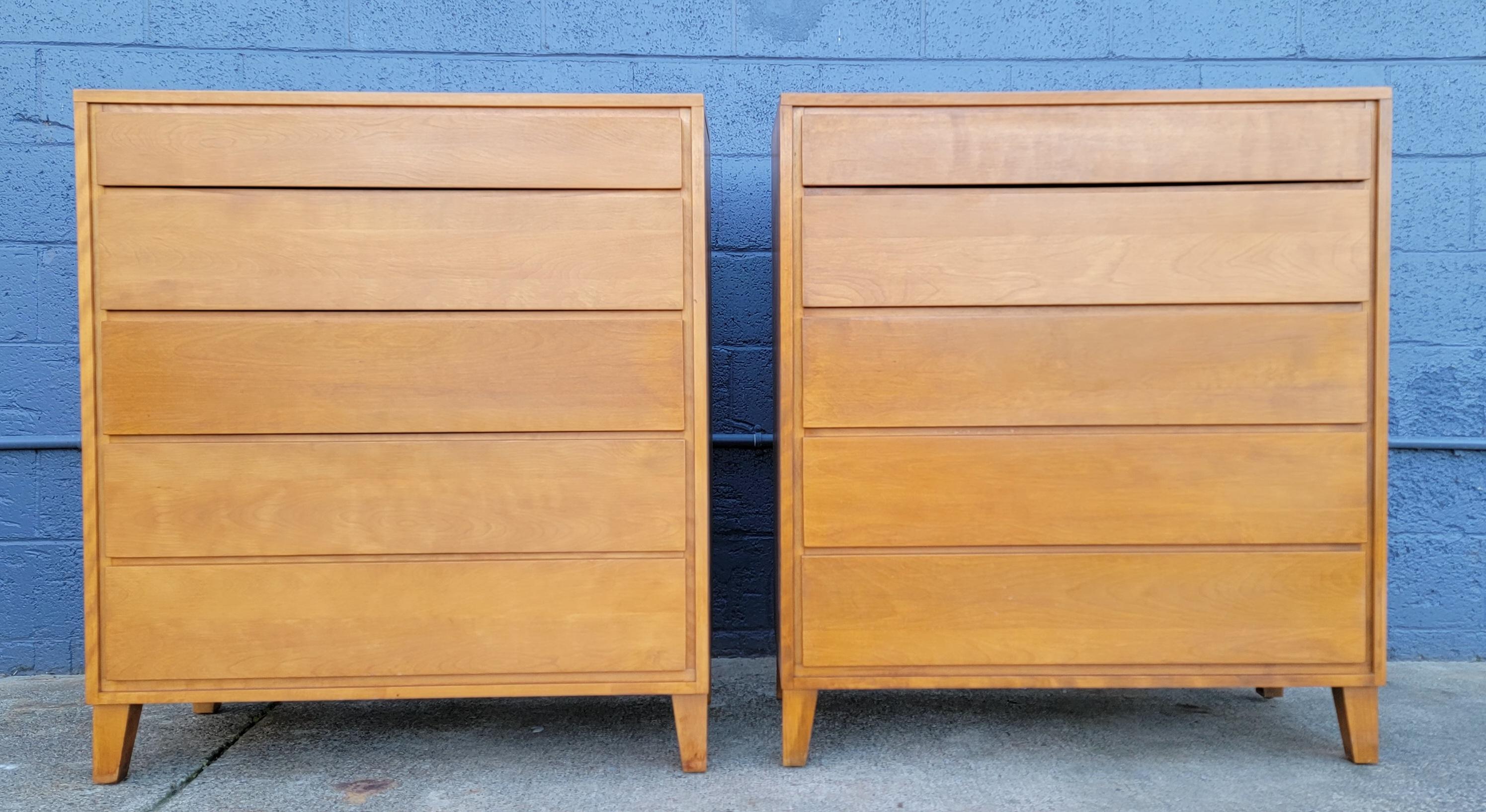 Mid-Century Modern Pair Tall Dressers by Leslie Diamond for Conant Ball