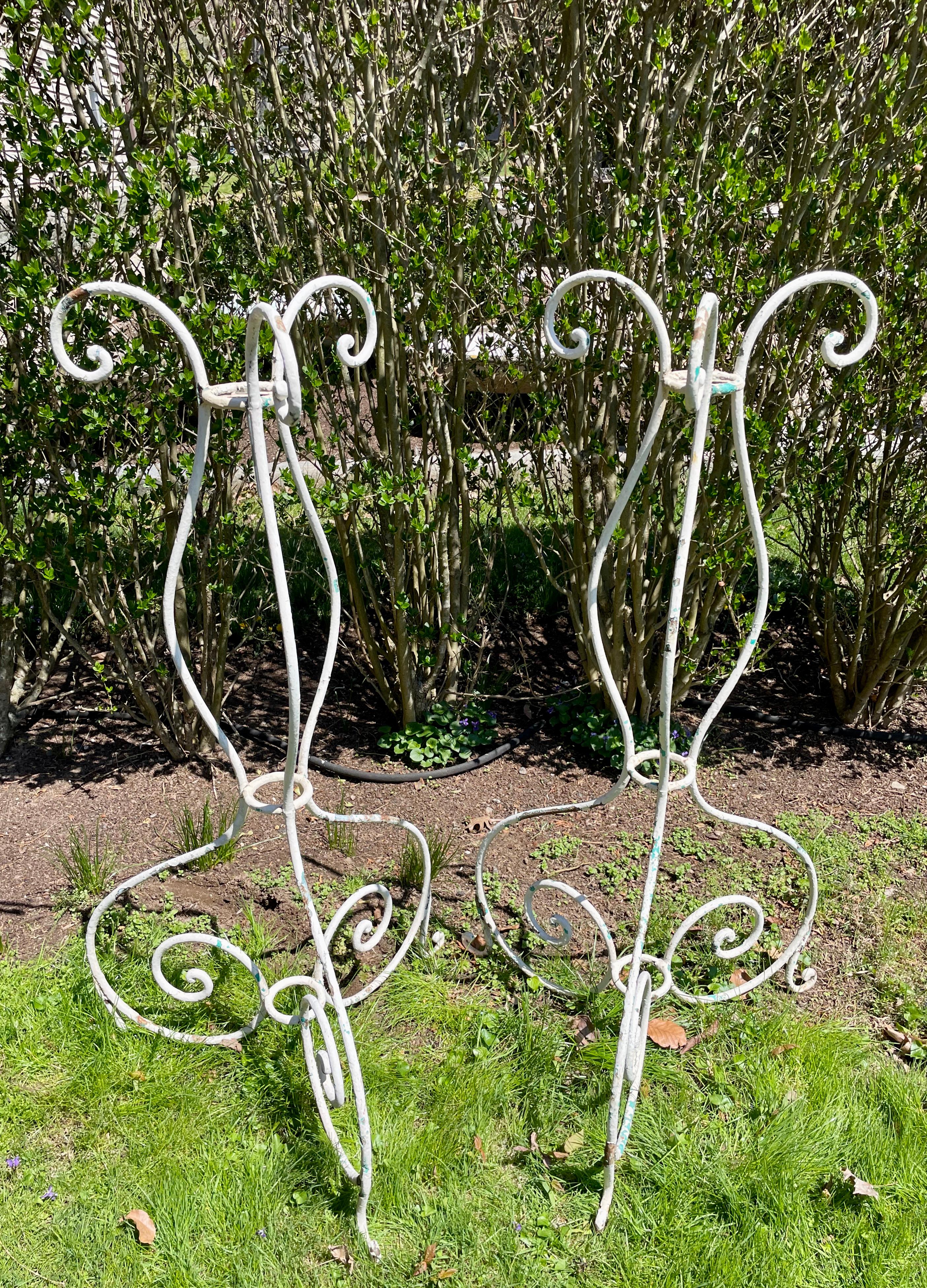Napoleon III Pair Tall French 19th C Wrought Iron Plant Stands For Sale