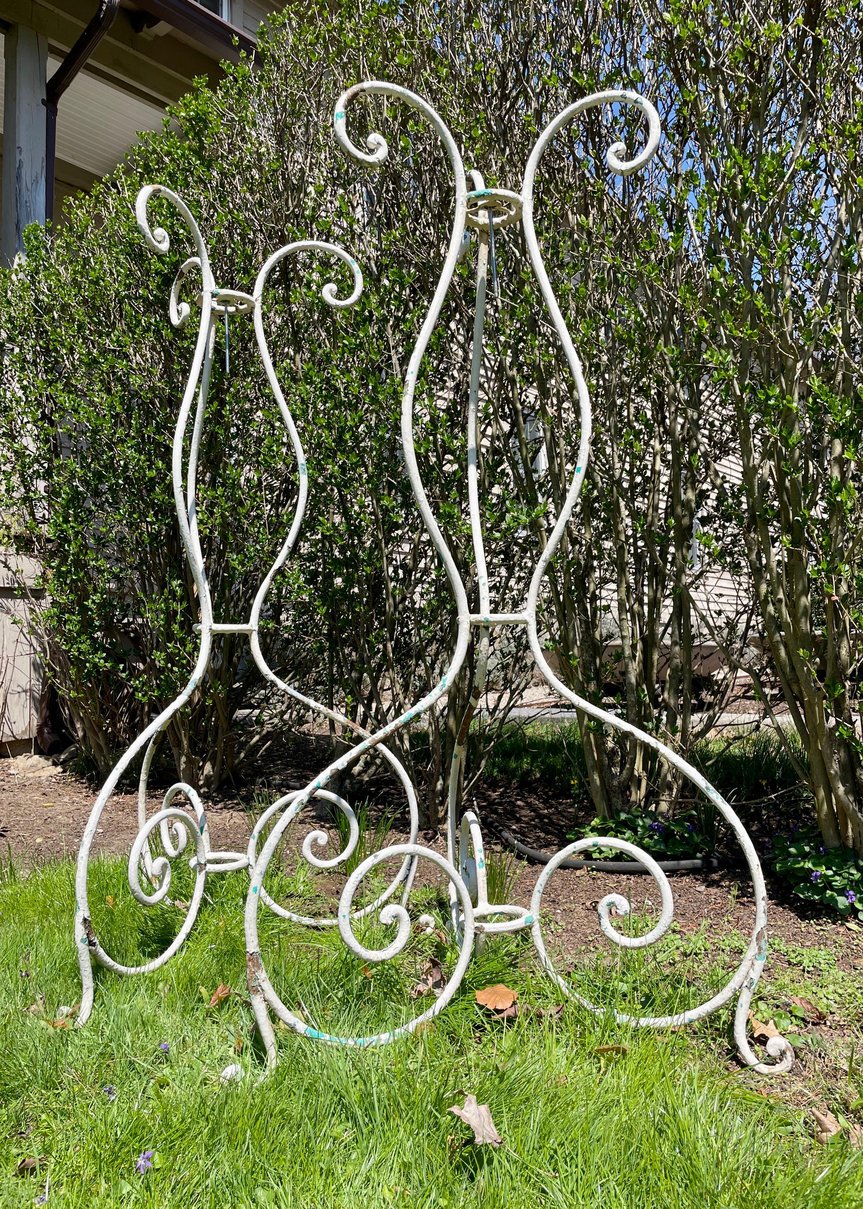 Hand-Crafted Pair Tall French 19th C Wrought Iron Plant Stands For Sale