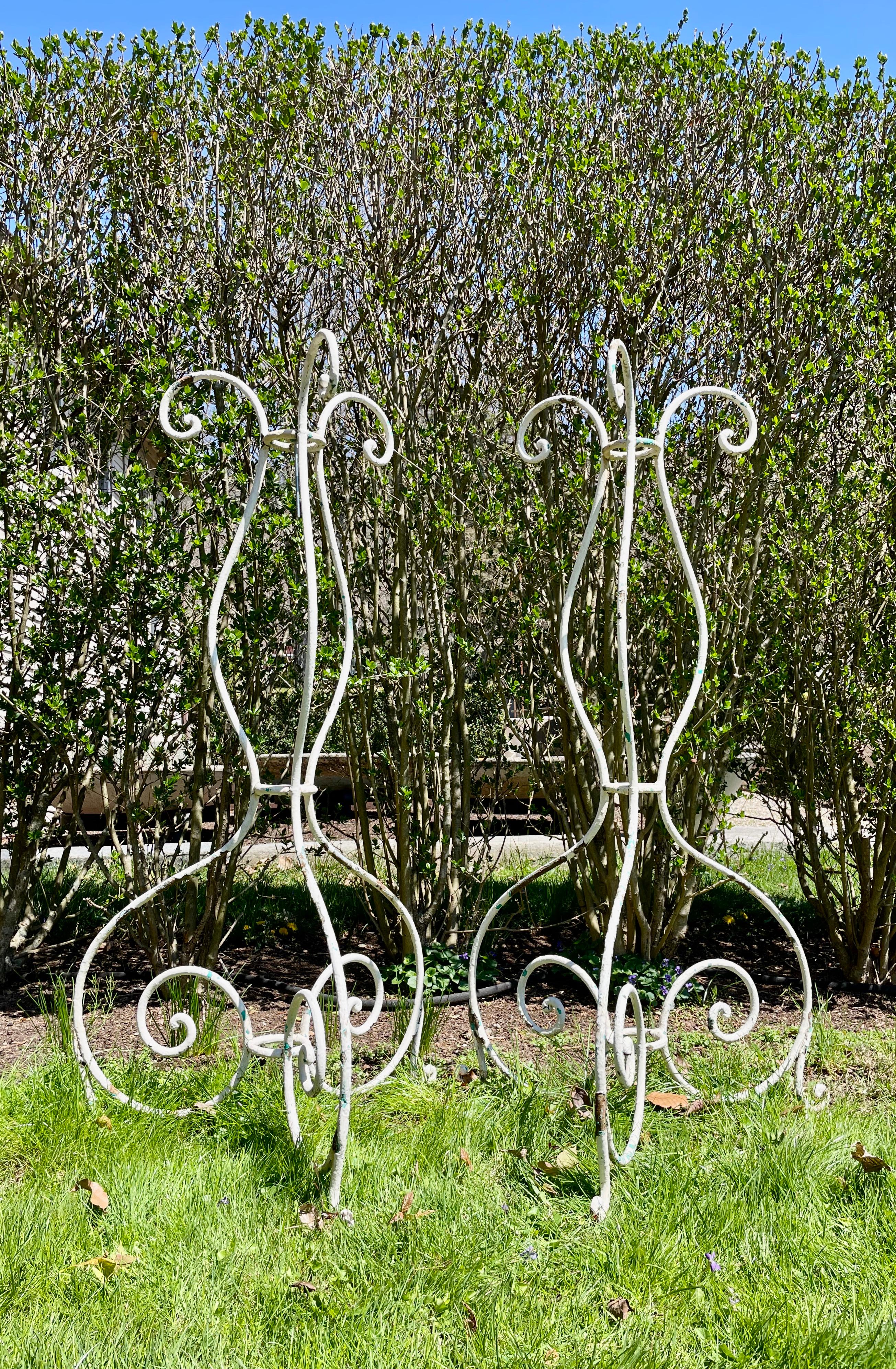 Pair Tall French 19th C Wrought Iron Plant Stands In Good Condition For Sale In Woodbury, CT