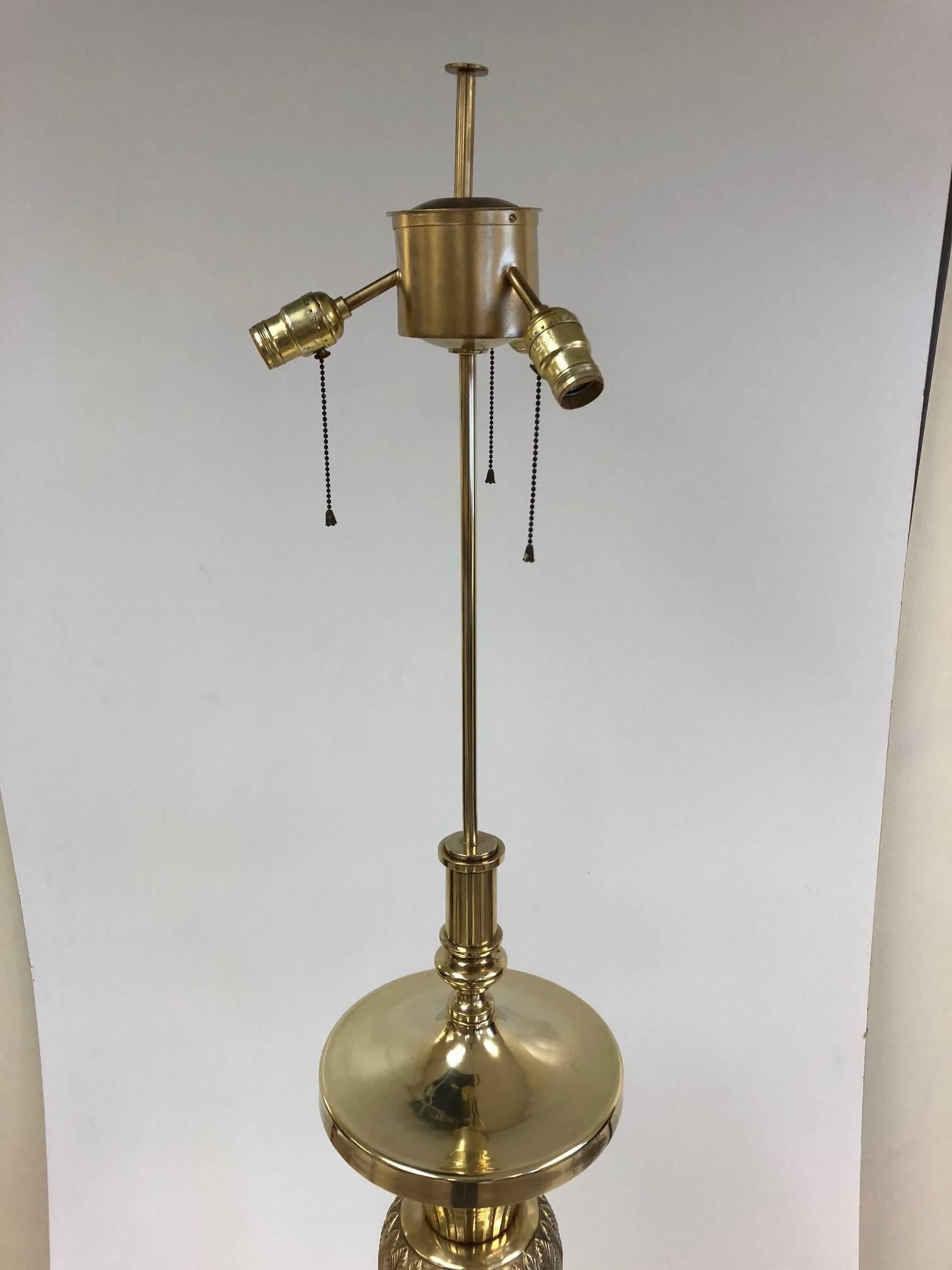 Neoclassical Pair Tall French Antique Polished Bronze Floor Lamps For Sale