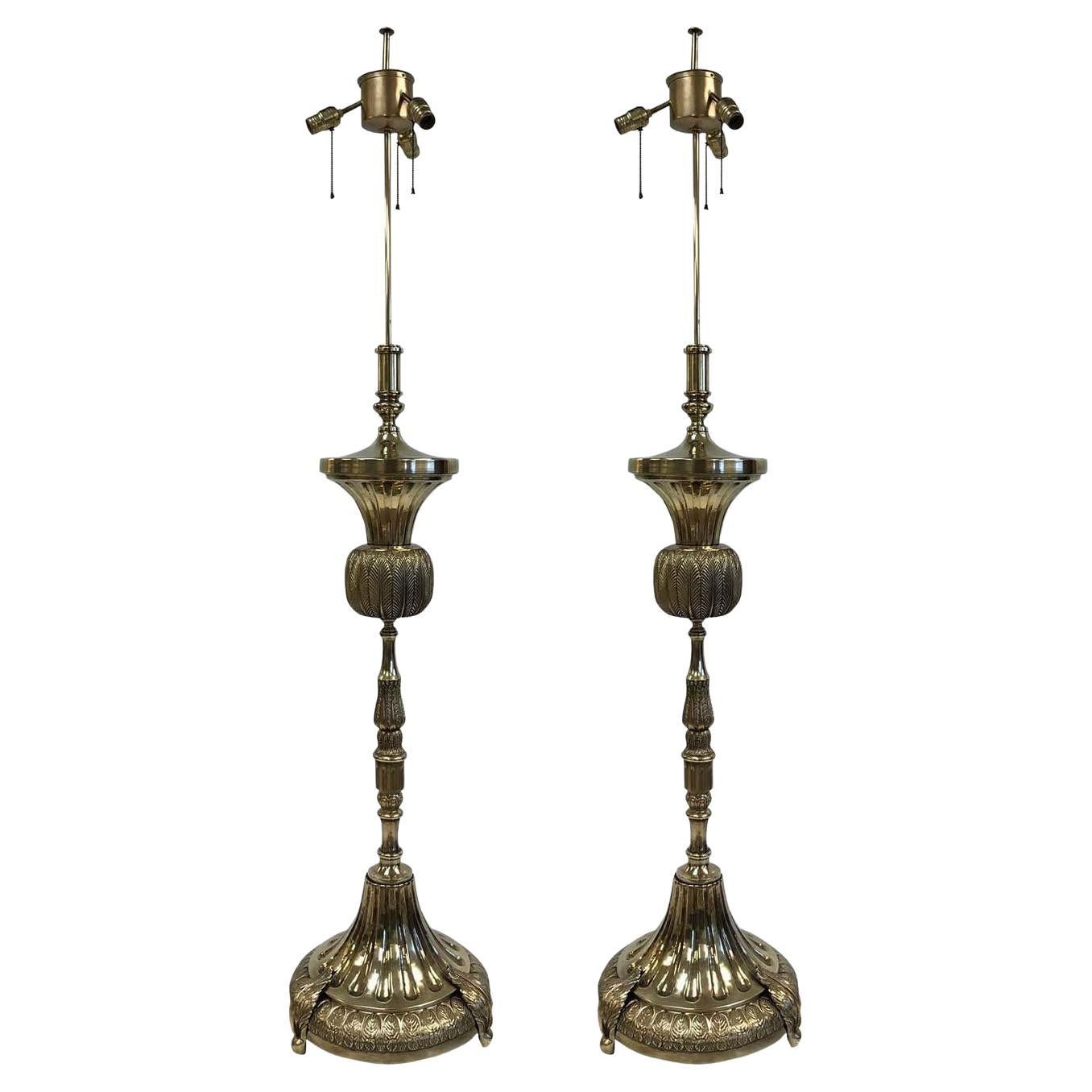 Pair Tall French Antique Bronze Floor Lamps For Sale