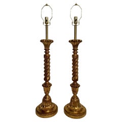 Vintage Pair Tall Italian Giltwood Lamps