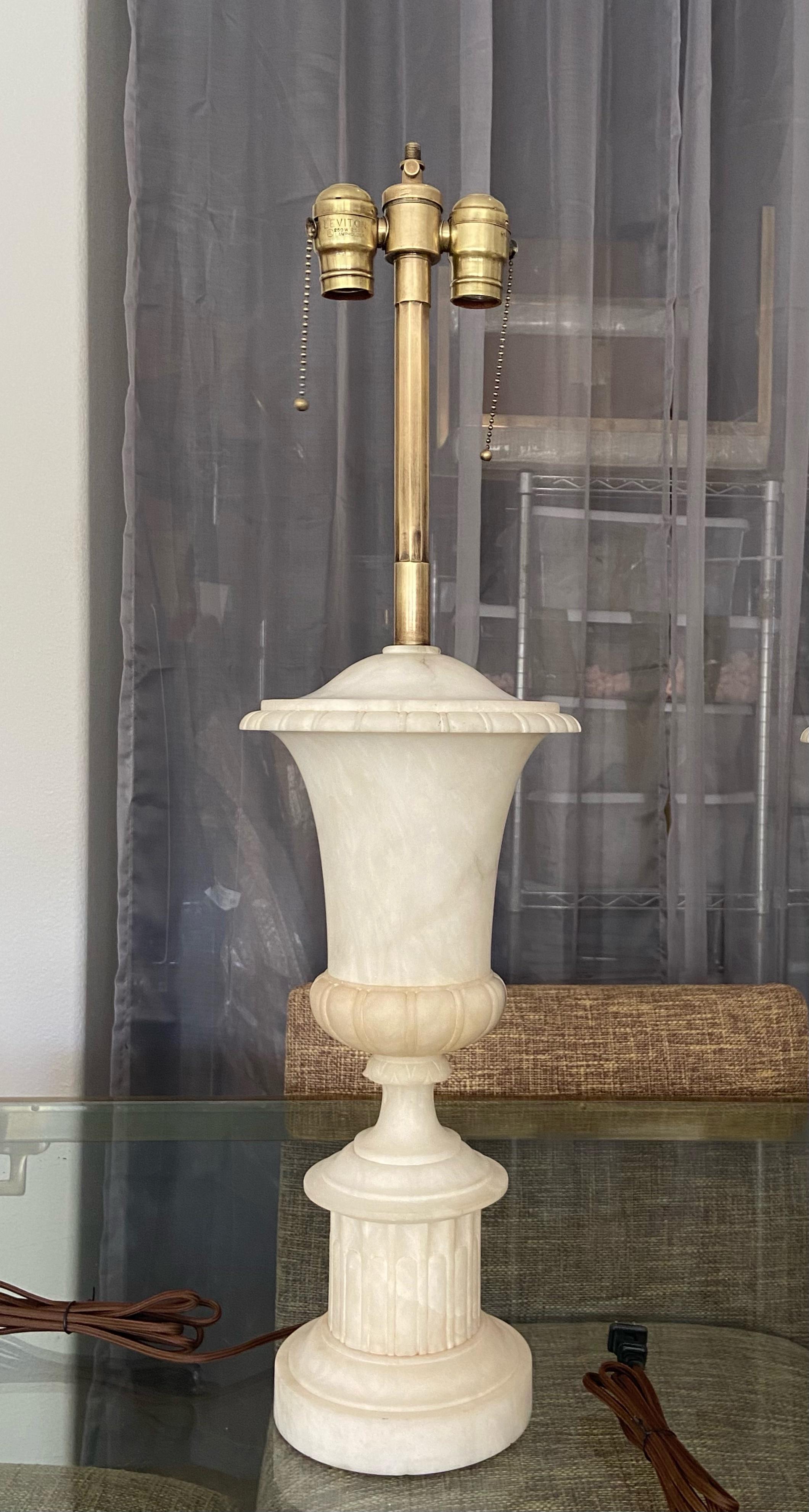 Pair Italian Urn Neoclassic Alabaster Table Lamps 4