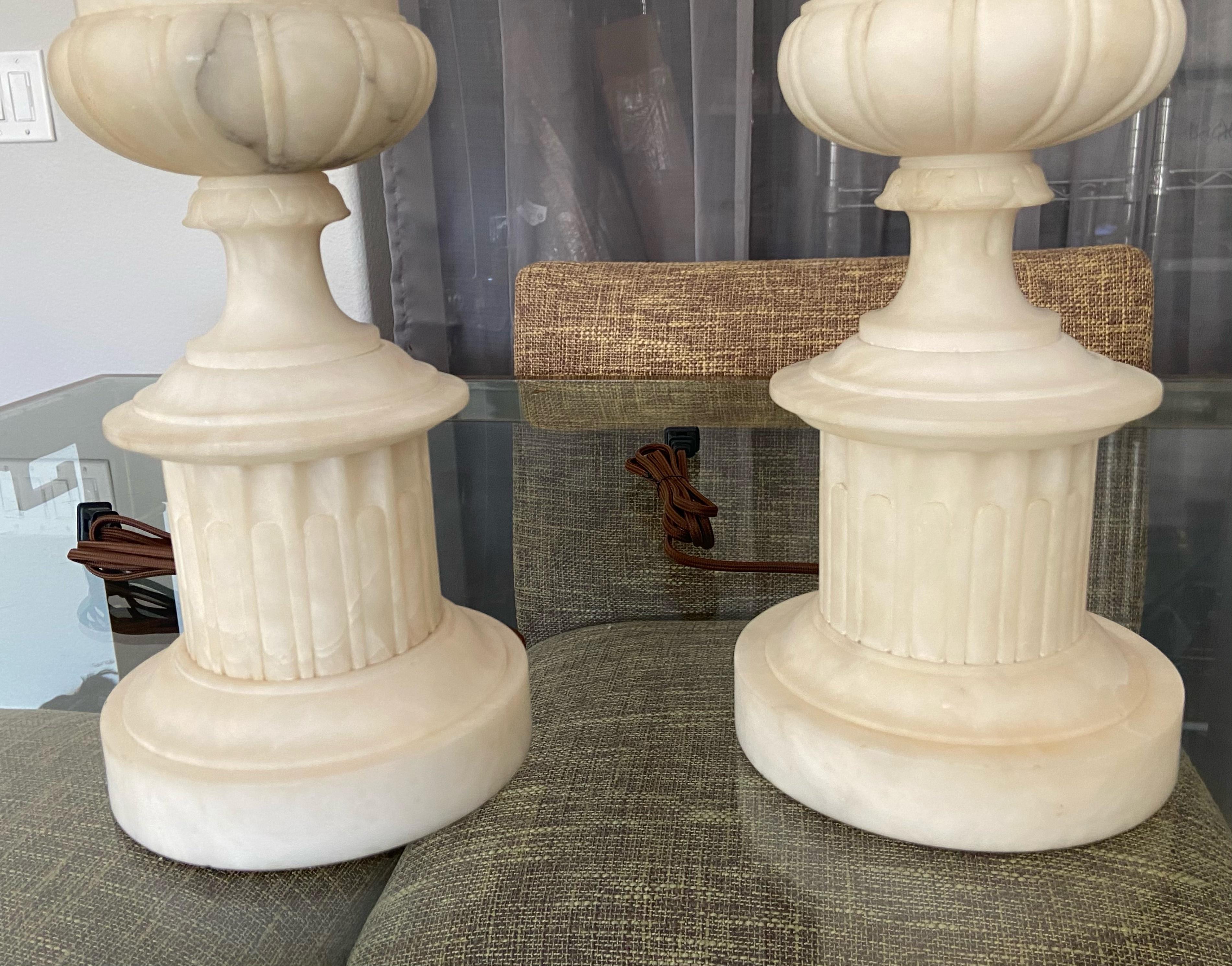 Pair Italian Urn Neoclassic Alabaster Table Lamps 5