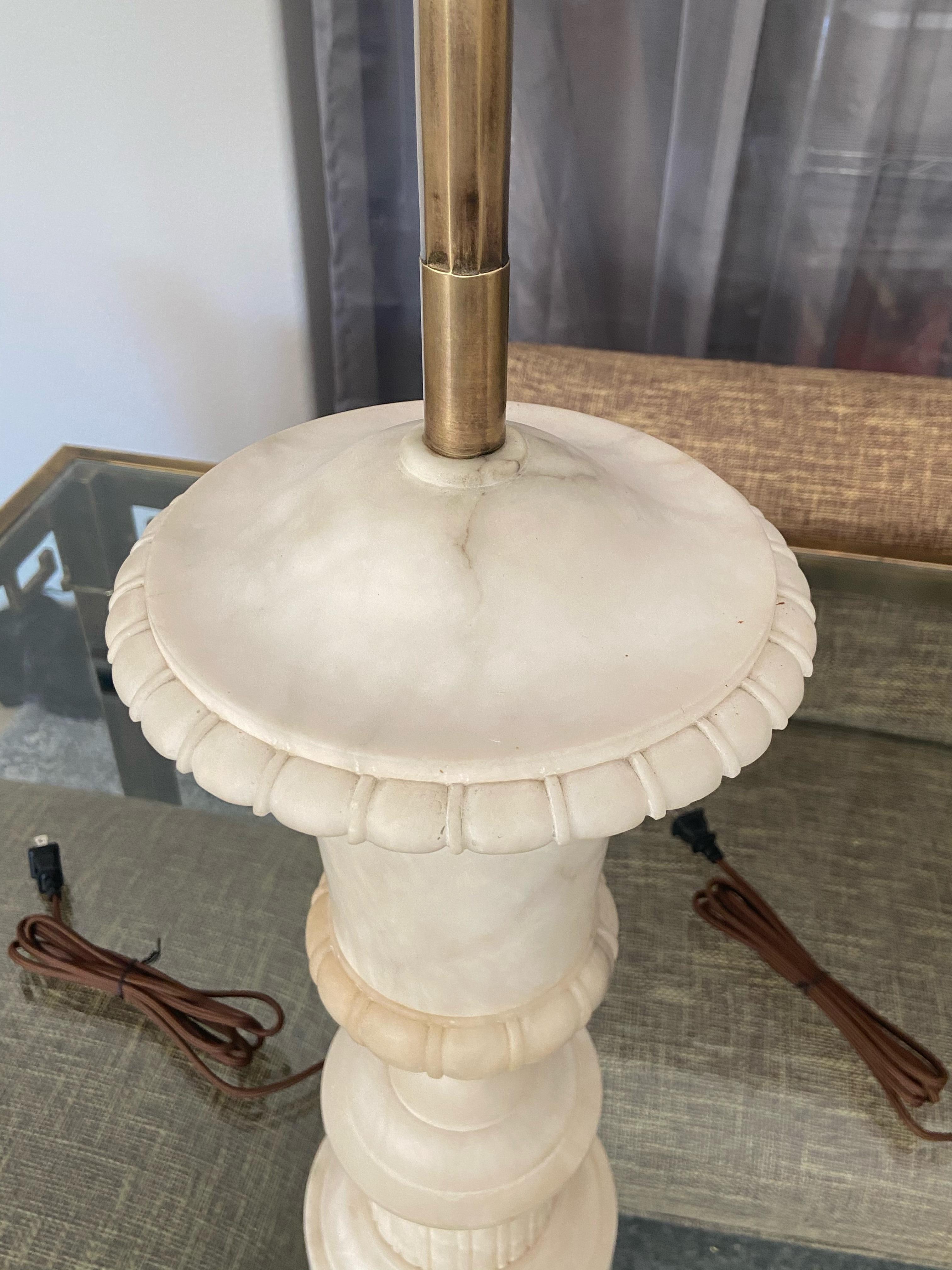 Pair Italian Urn Neoclassic Alabaster Table Lamps 8