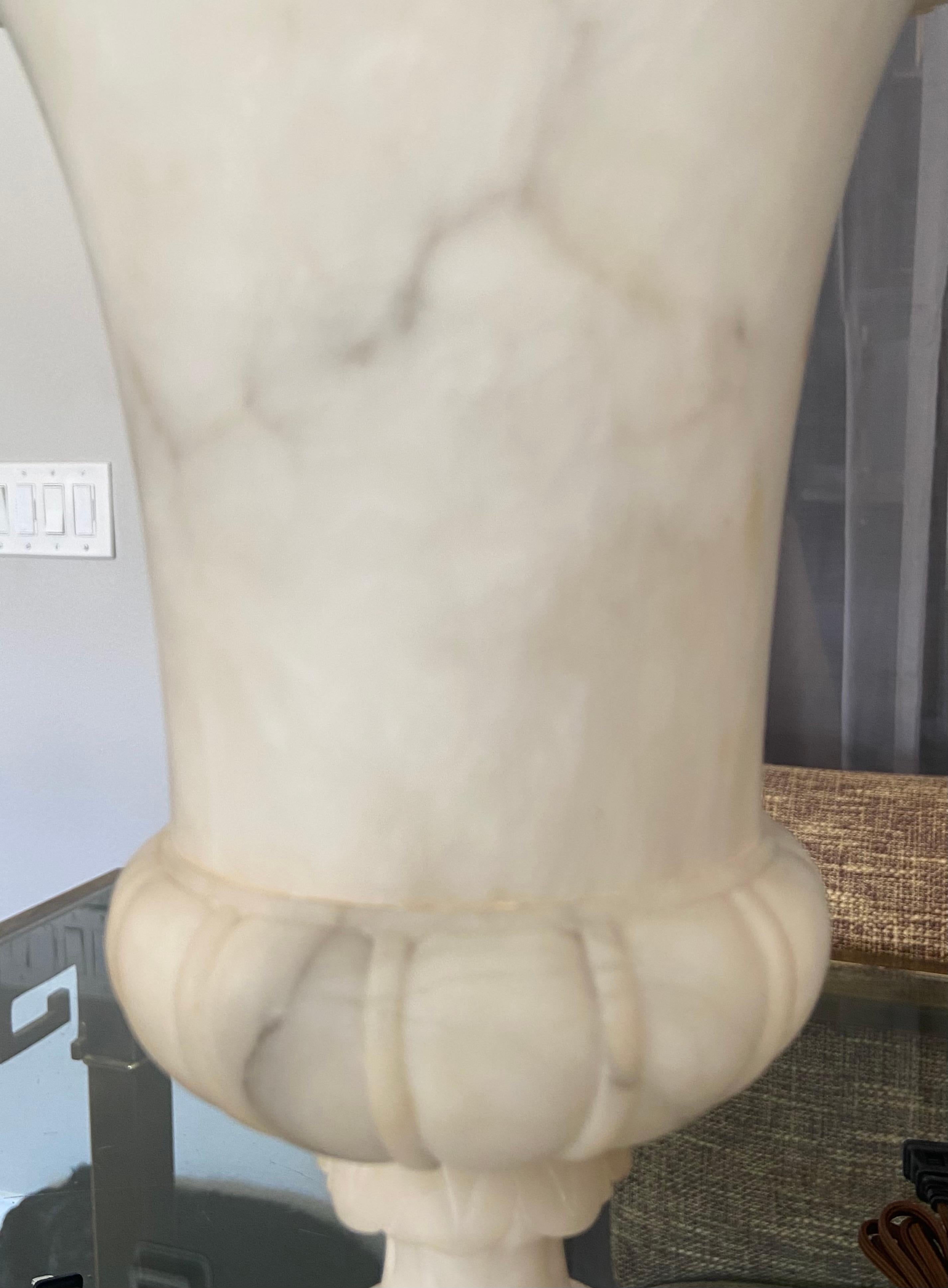 Pair Italian Urn Neoclassic Alabaster Table Lamps 9