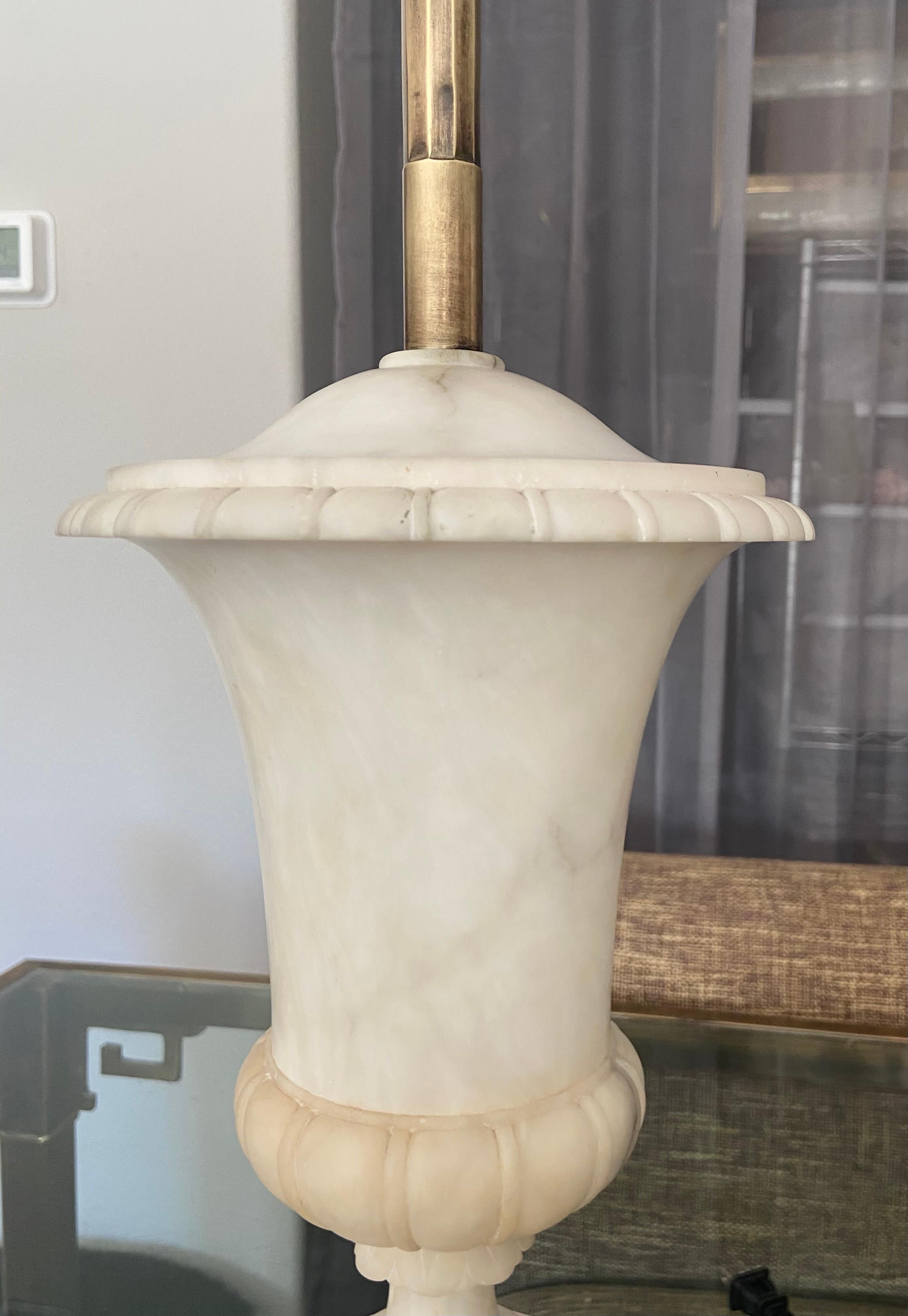 Pair Italian Urn Neoclassic Alabaster Table Lamps 10