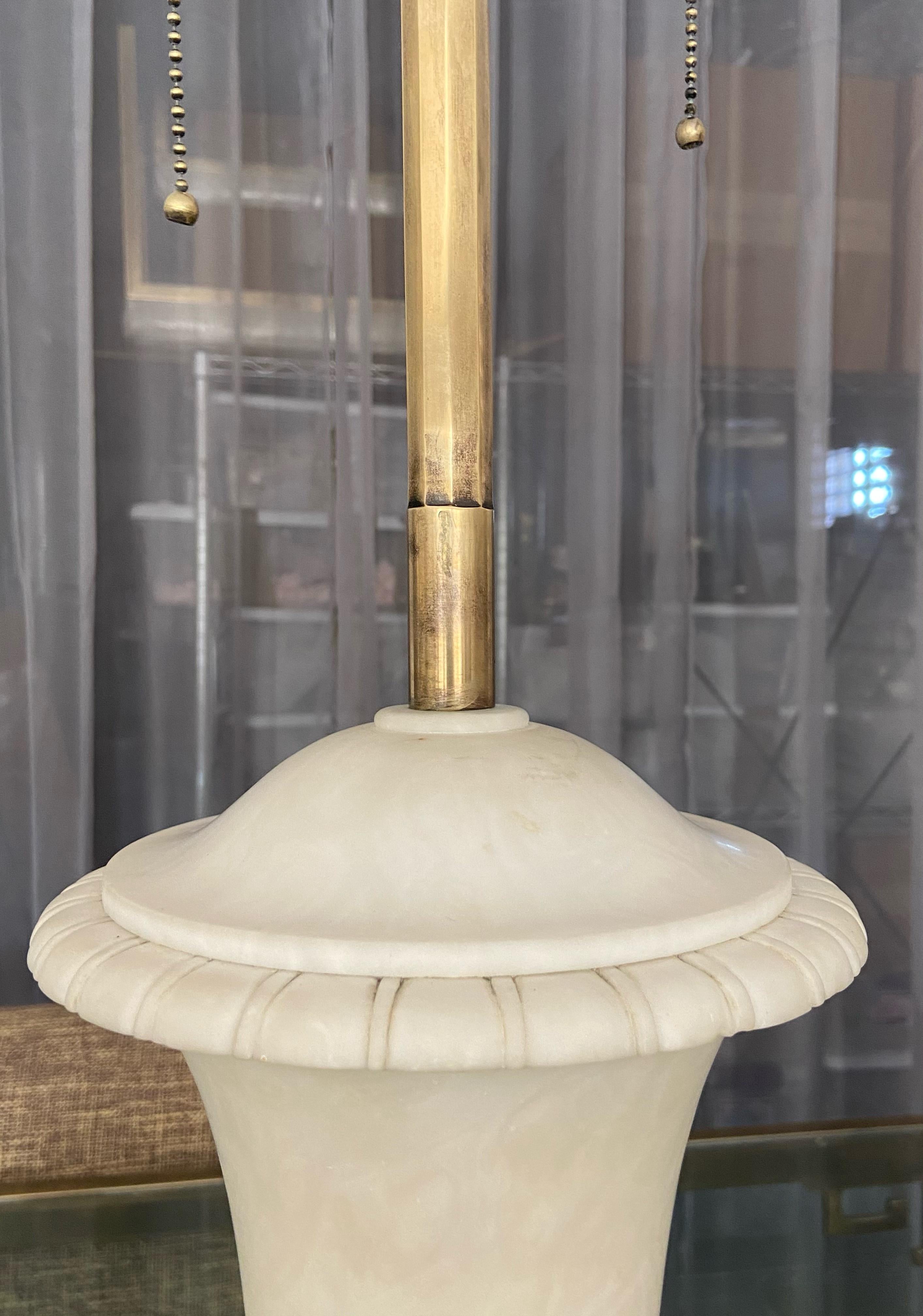 Pair Italian Urn Neoclassic Alabaster Table Lamps 12