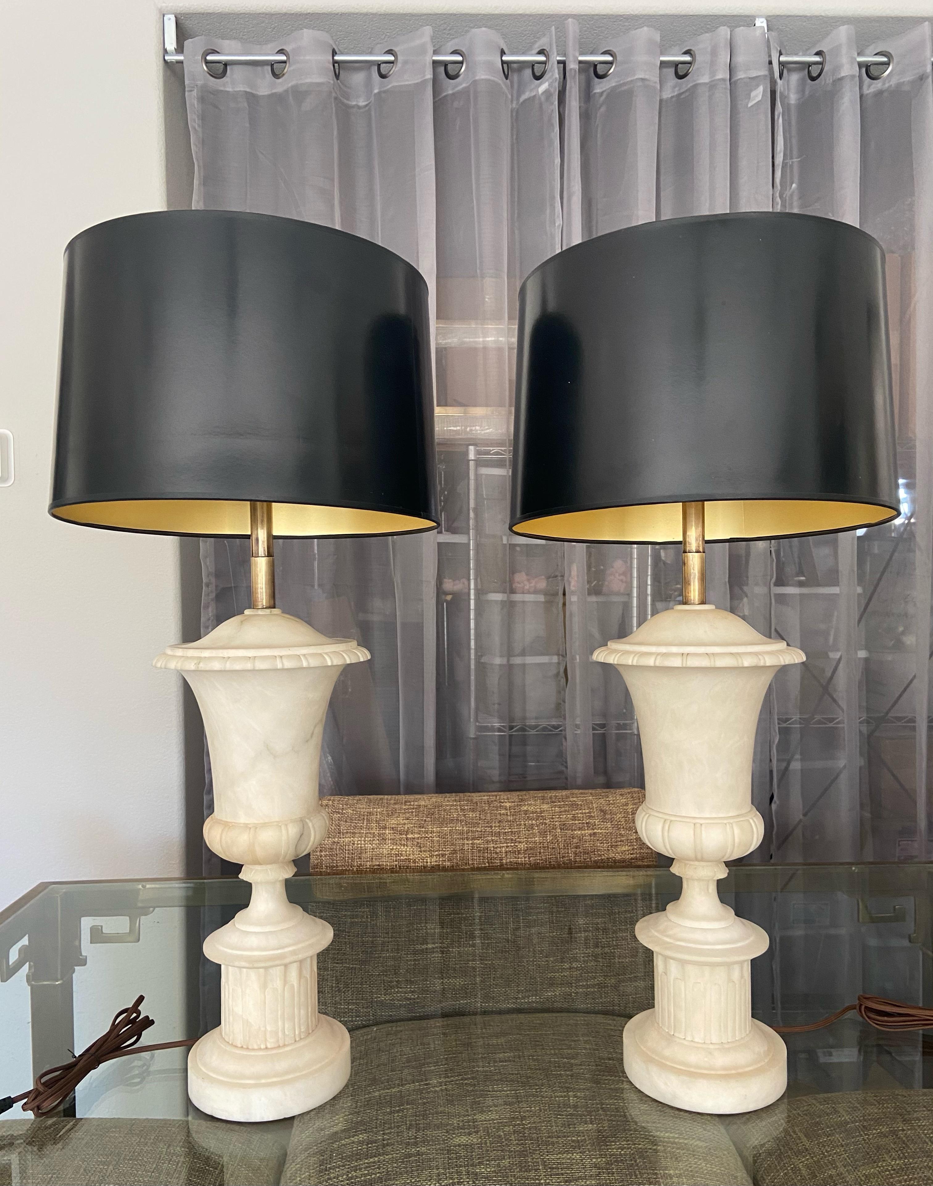 Pair Italian Urn Neoclassic Alabaster Table Lamps 14