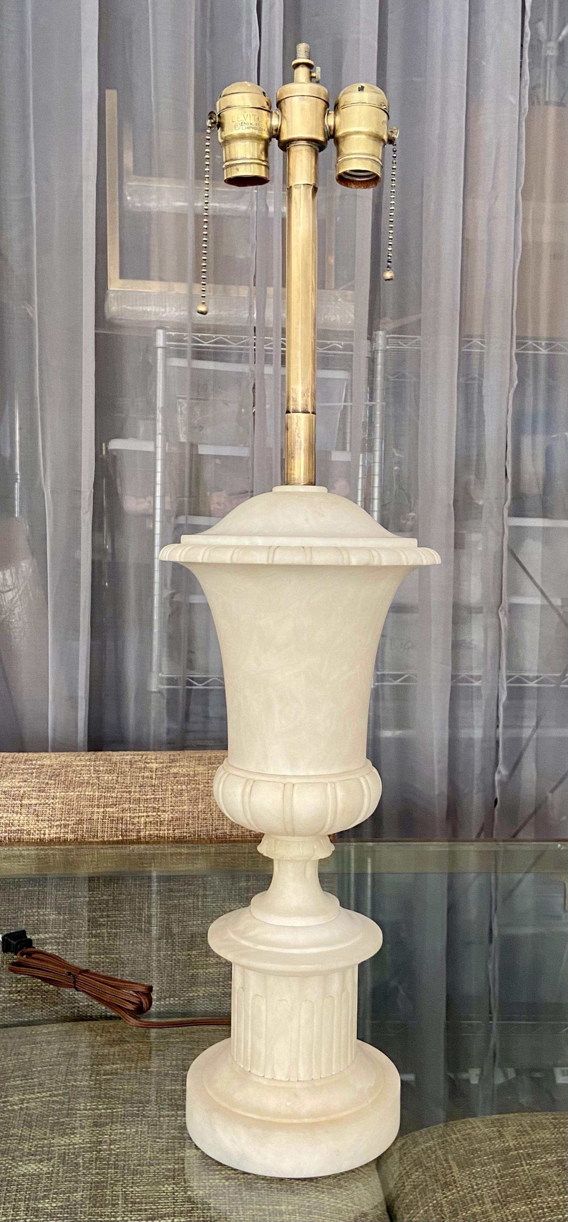 Pair Italian Urn Neoclassic Alabaster Table Lamps 3