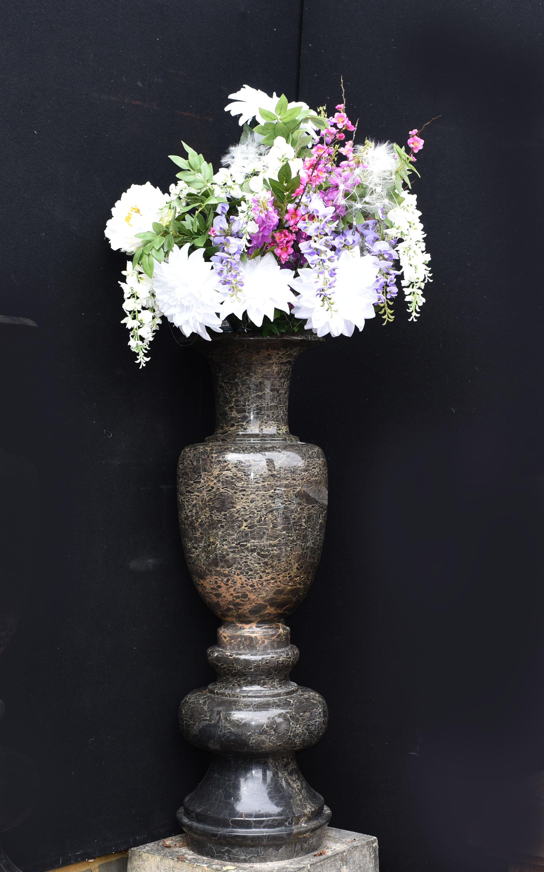 Pair Tall Italian Marble Garden Vases Classical Amphora Urn 5
