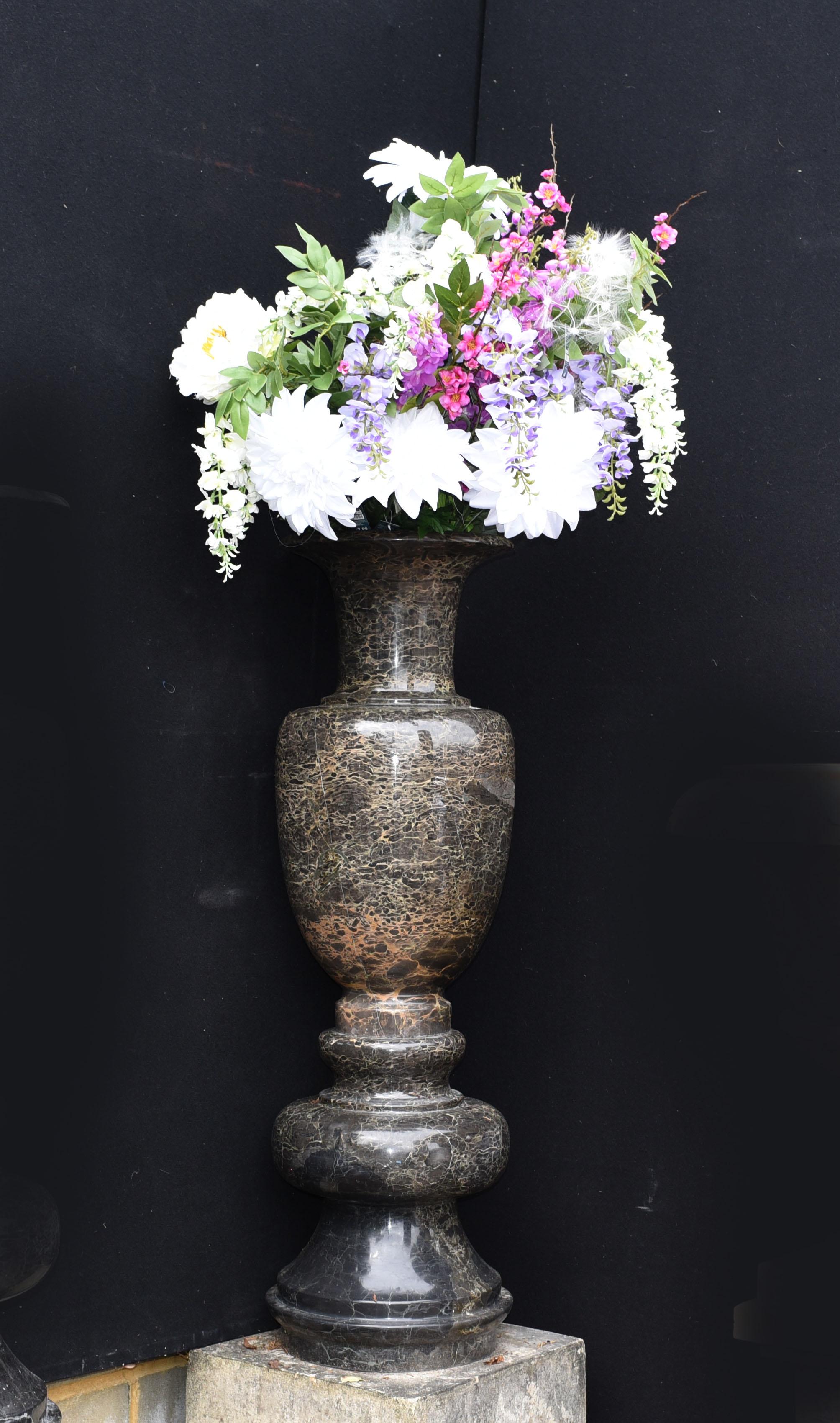 Pair Tall Italian Marble Garden Vases Classical Amphora Urn 6