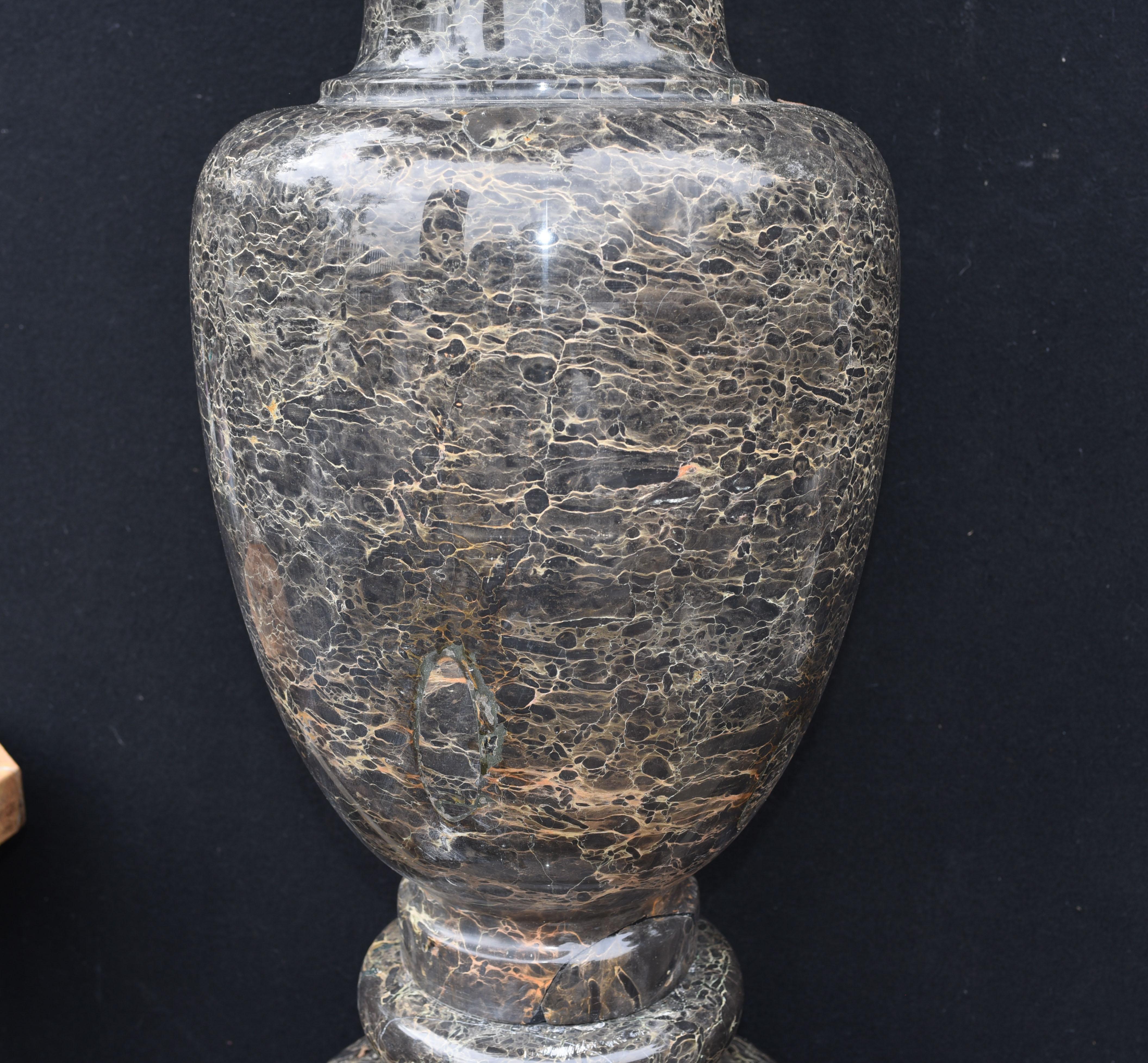 Contemporary Pair Tall Italian Marble Garden Vases Classical Amphora Urn