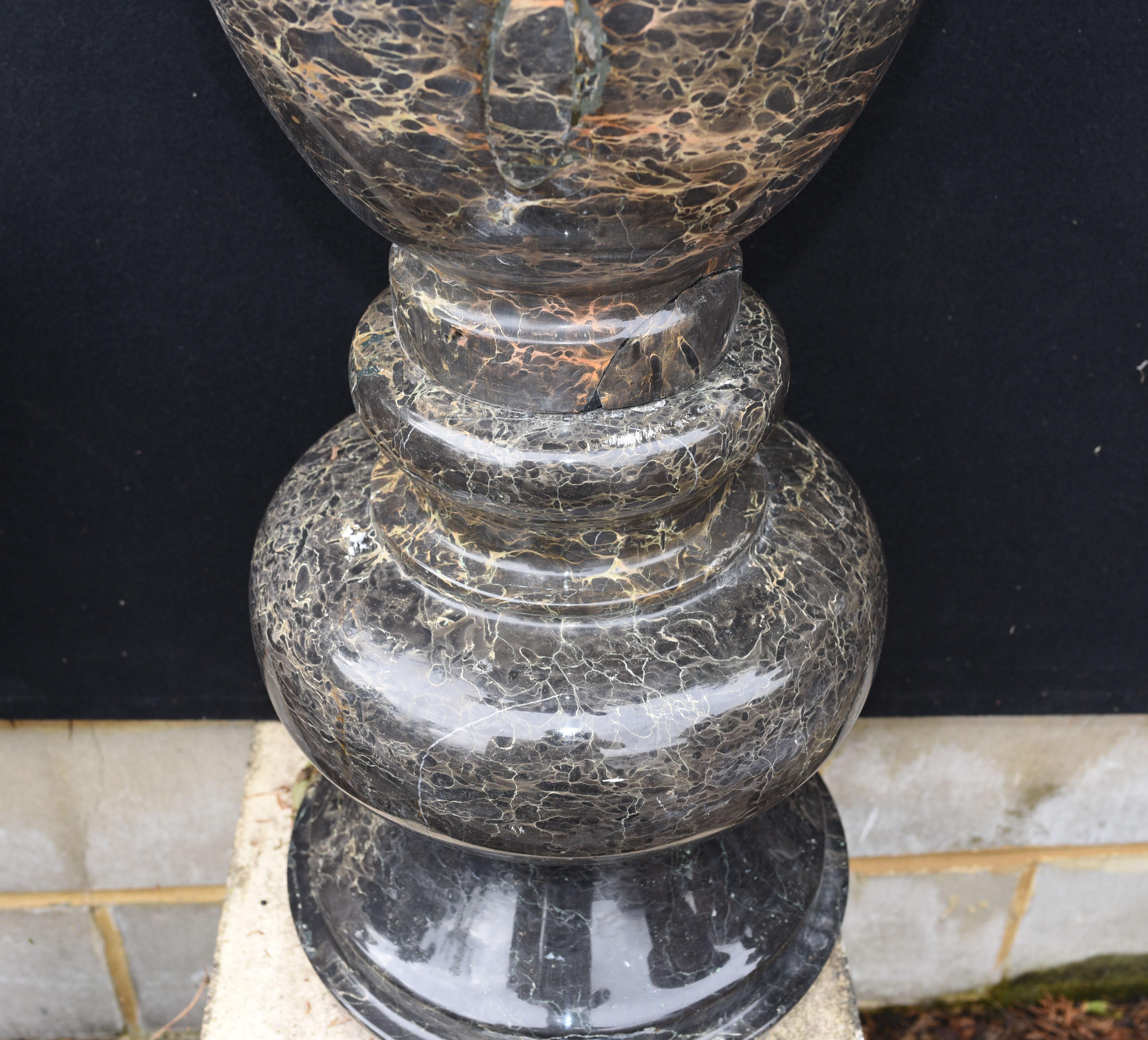 Pair Tall Italian Marble Garden Vases Classical Amphora Urn 2