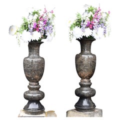 Pair Tall Italian Marble Garden Vases Classical Amphora Urn