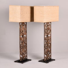 Pair Tall Lamps with 19th C Belgian Iron Base and Custom Shades