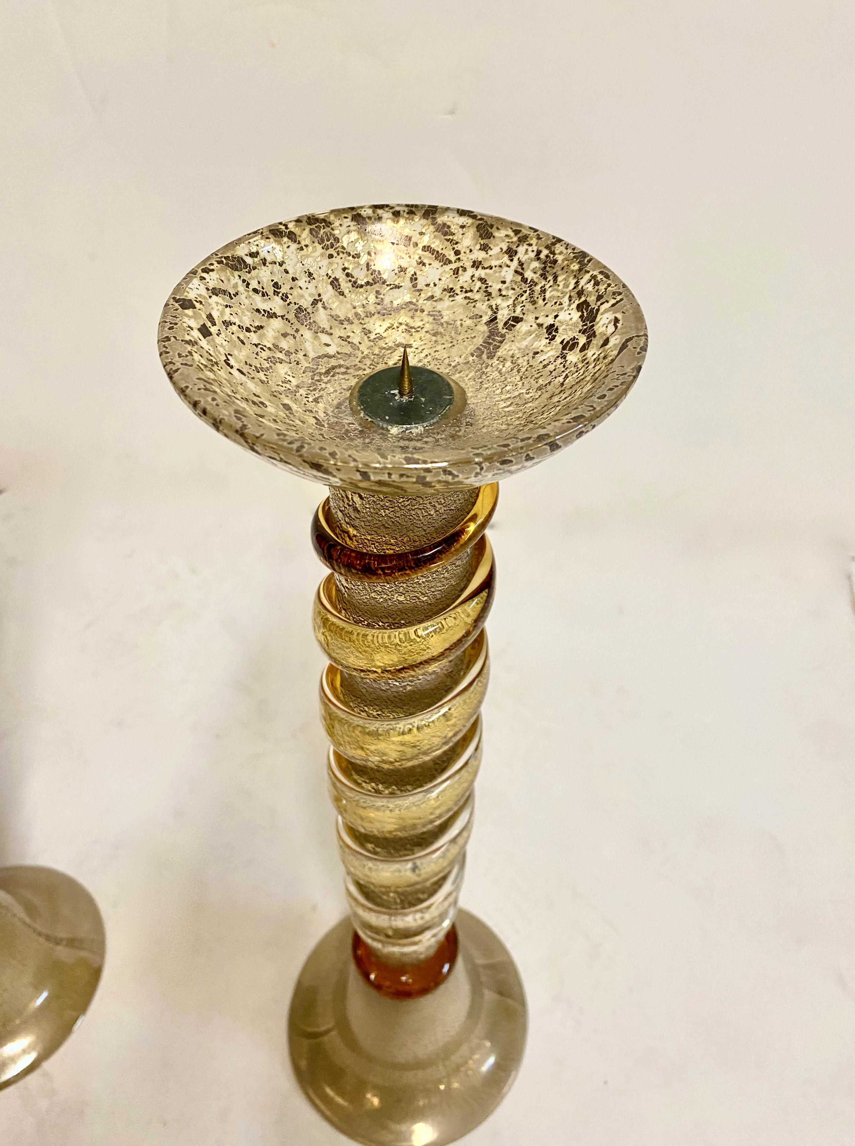 Mid-Century Modern Pair Tall Murano Candlesticks For Sale