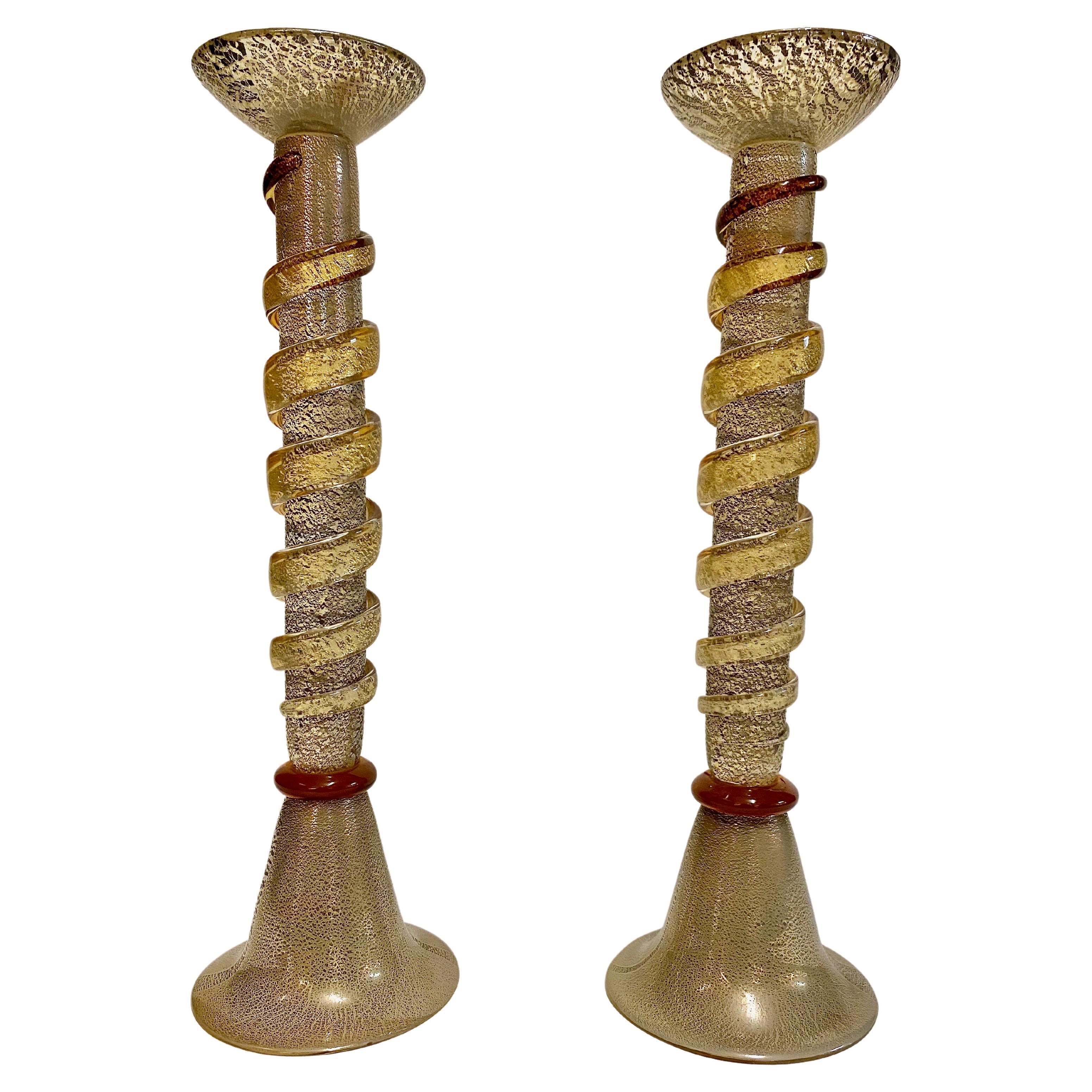 Pair Tall Murano Candlesticks For Sale