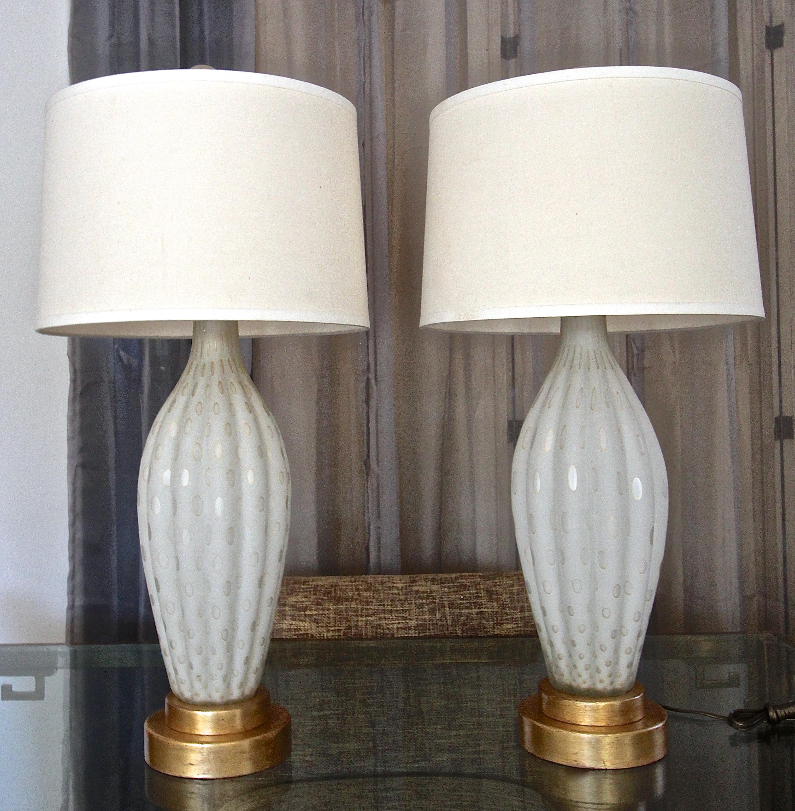 Pair of tall Murano hand blown cased glass table lamps in 