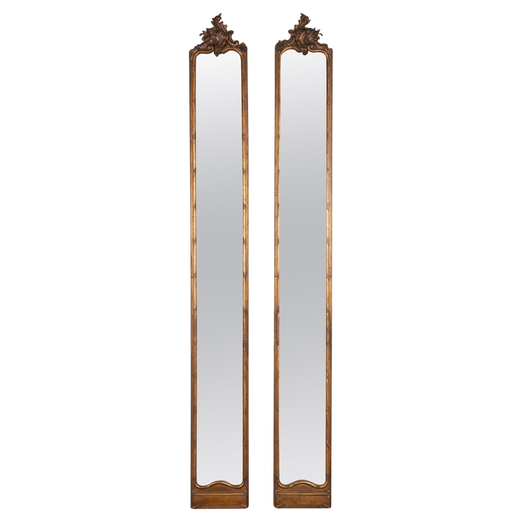 Pair, Tall Narrow Long Bronze Gilt Mirrors, Denmark circa 1860
