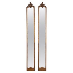 Pair, Tall Narrow Long Bronze Gilt Mirrors, Denmark circa 1860