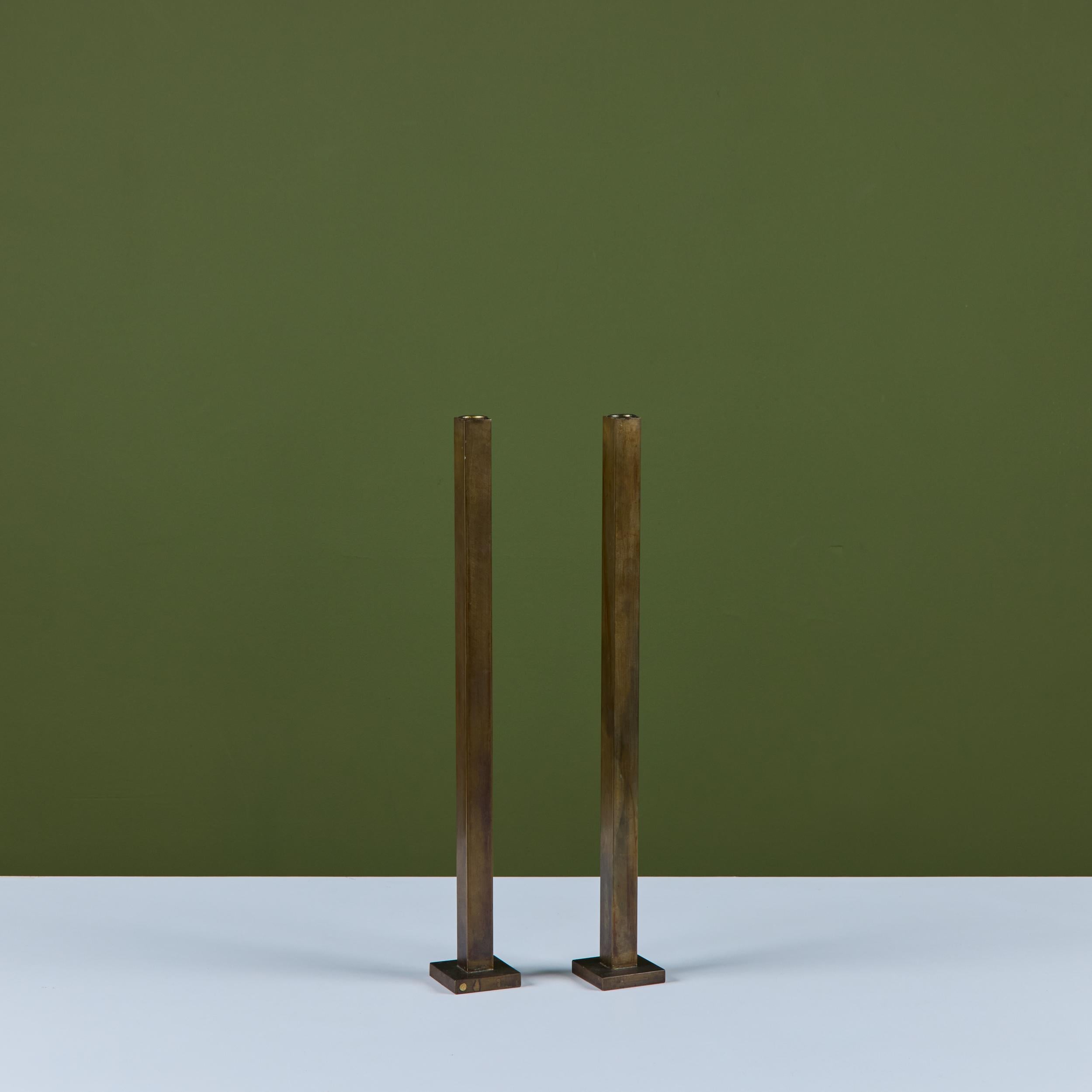 Pair Tall of Brass Candlesticks by Martha Sturdy For Sale 4