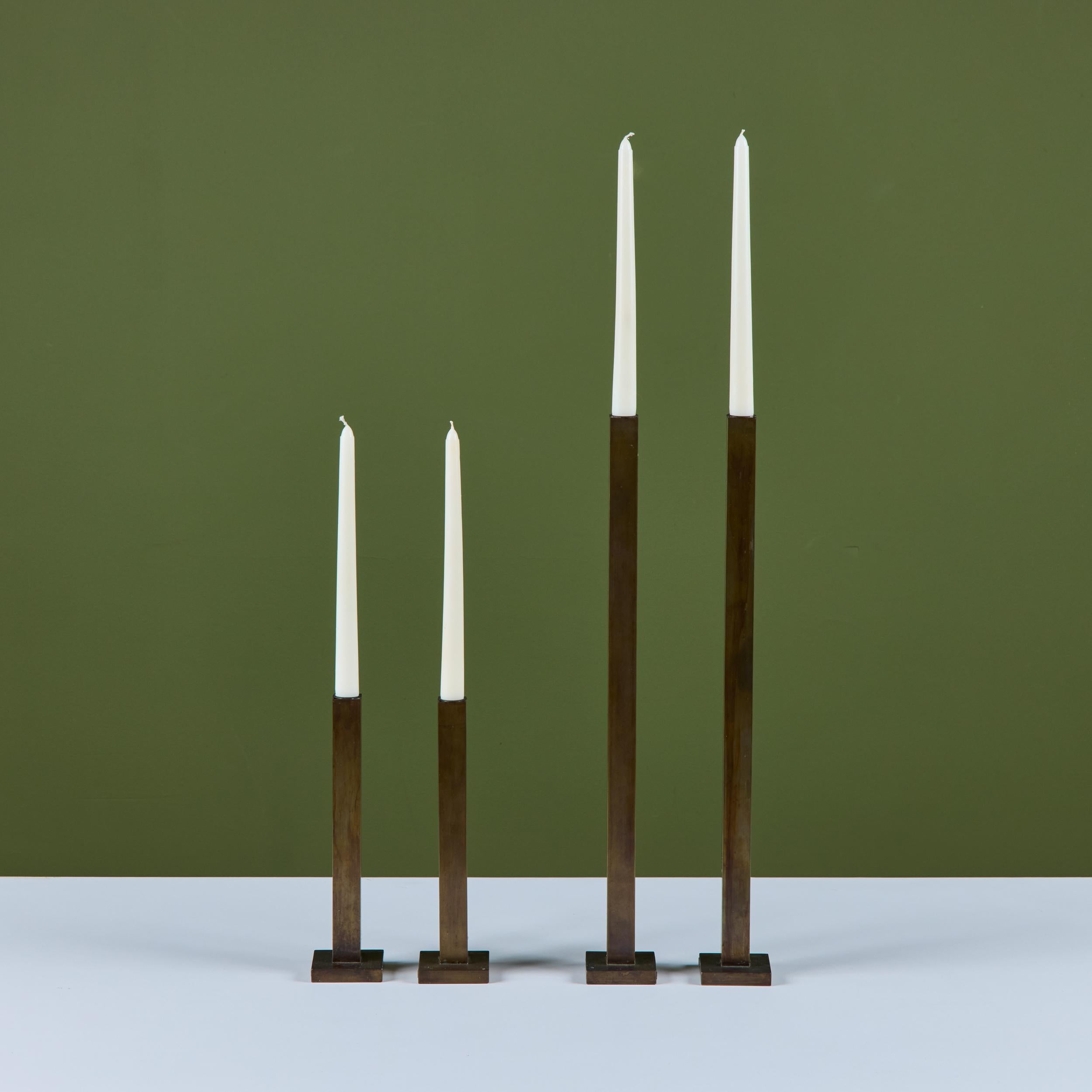 Minimalist Pair Tall of Brass Candlesticks by Martha Sturdy For Sale