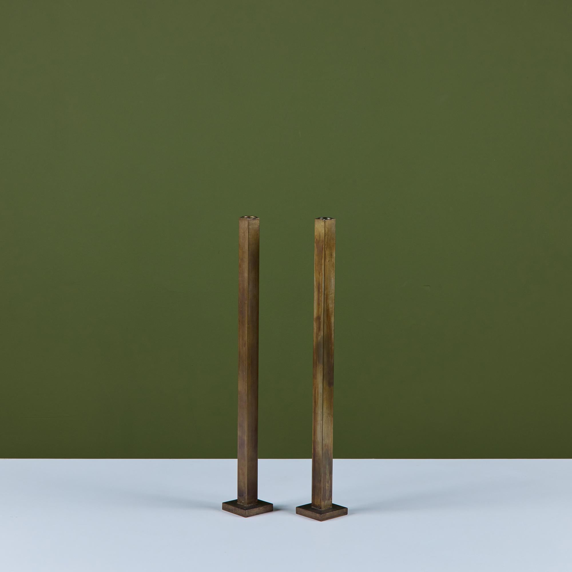 Pair Tall of Brass Candlesticks by Martha Sturdy In Good Condition For Sale In Los Angeles, CA