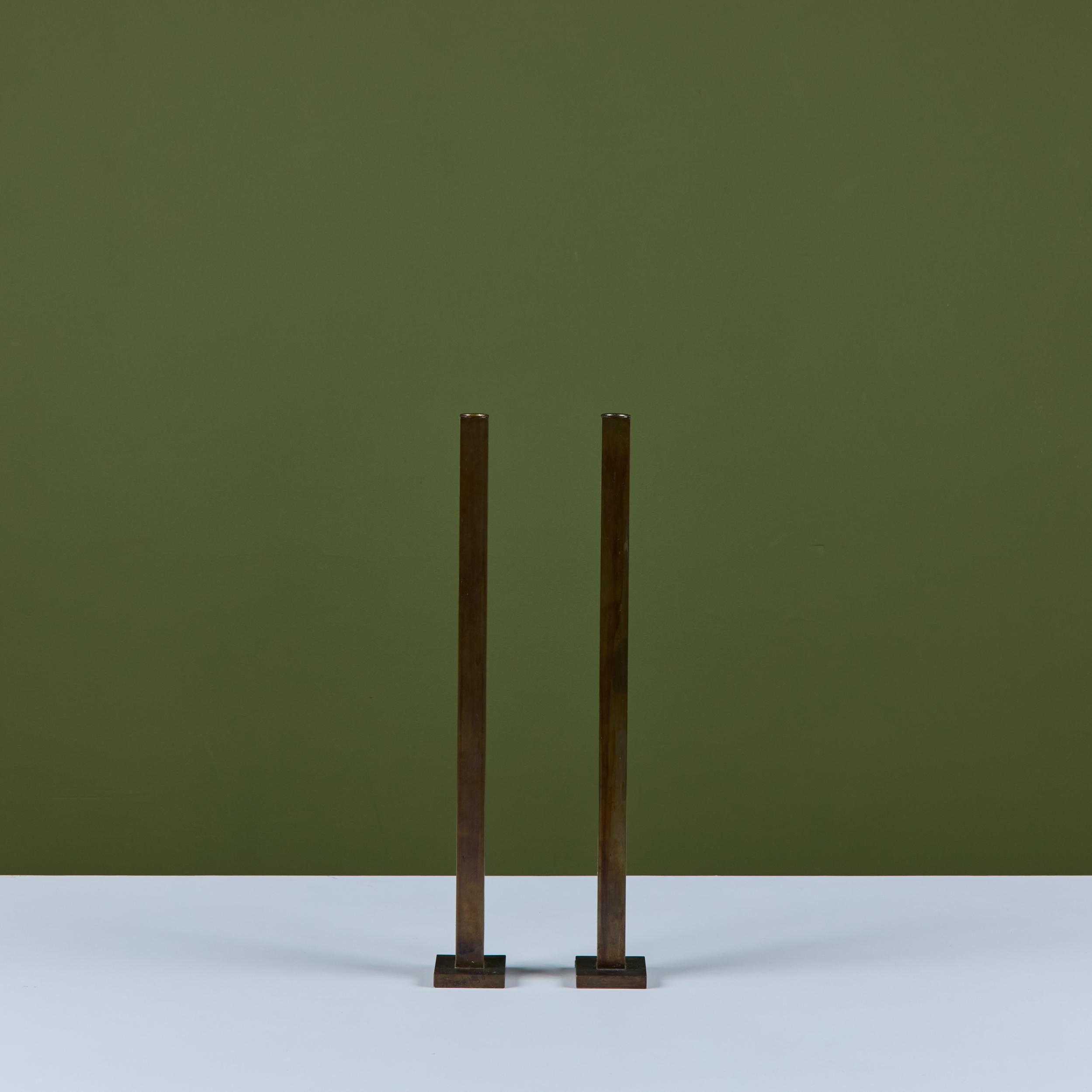 20th Century Pair Tall of Brass Candlesticks by Martha Sturdy For Sale