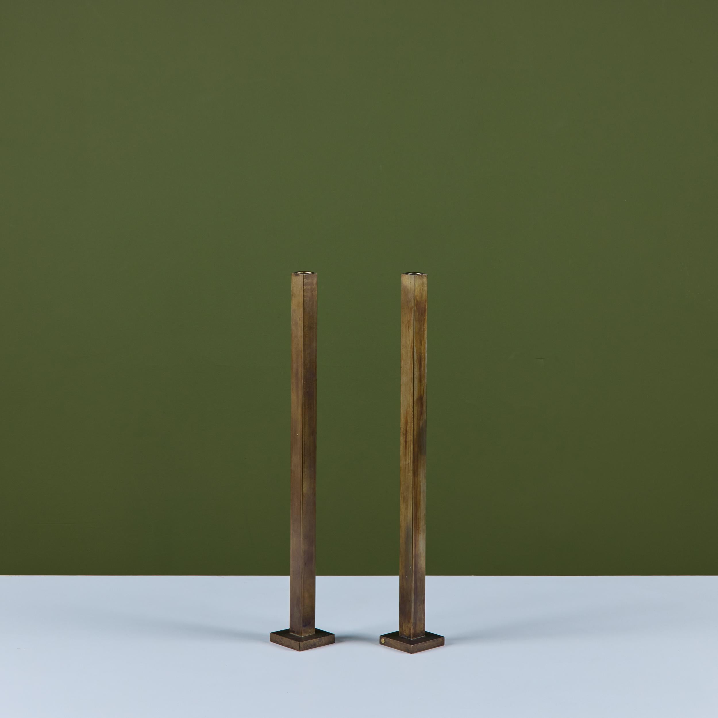 Pair Tall of Brass Candlesticks by Martha Sturdy For Sale 1