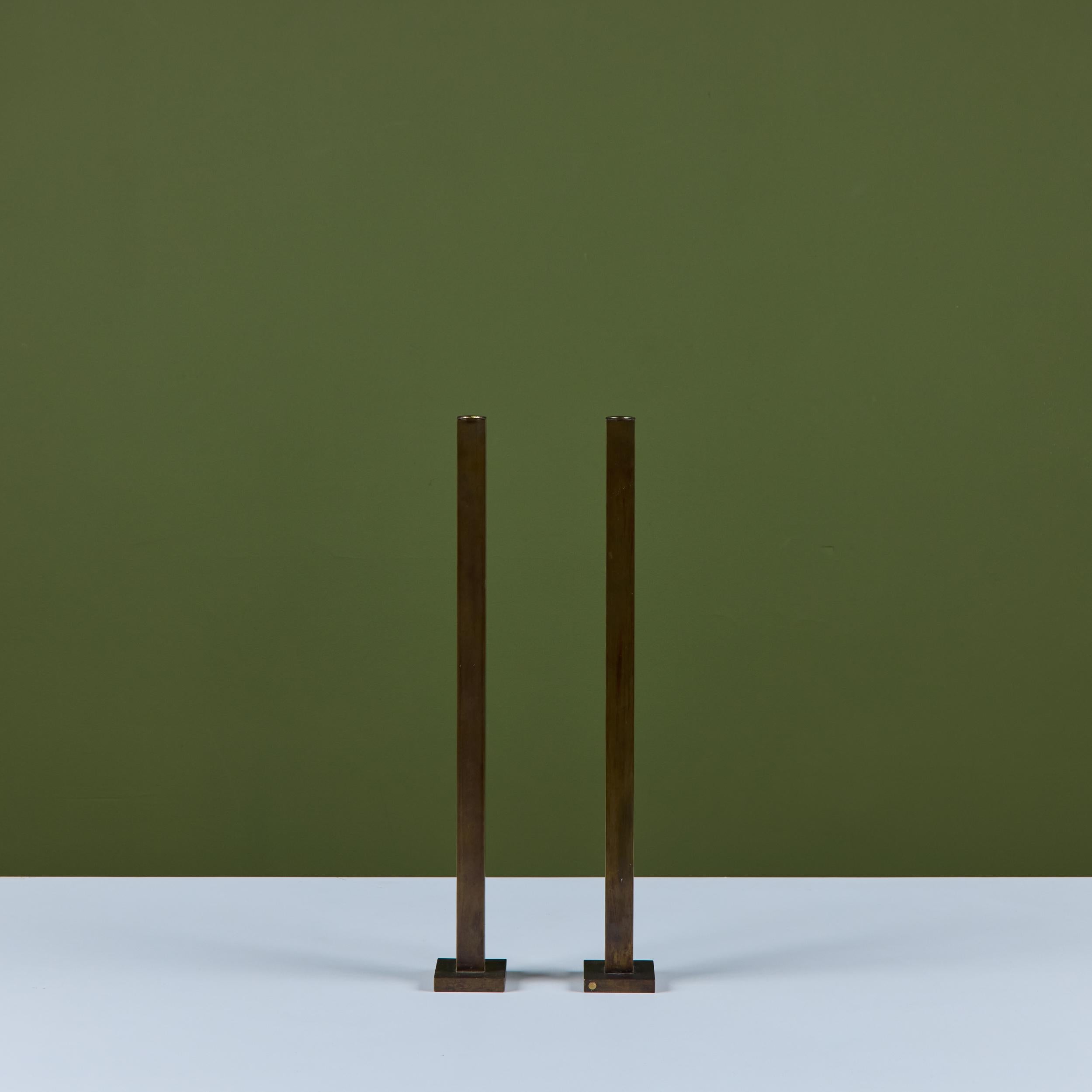 Pair Tall of Brass Candlesticks by Martha Sturdy For Sale 2