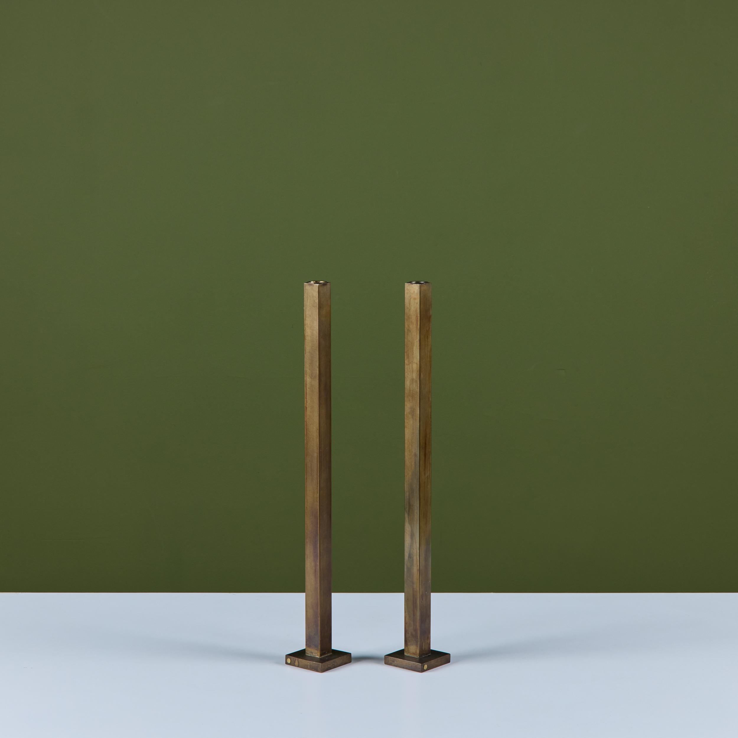 Pair Tall of Brass Candlesticks by Martha Sturdy For Sale 3