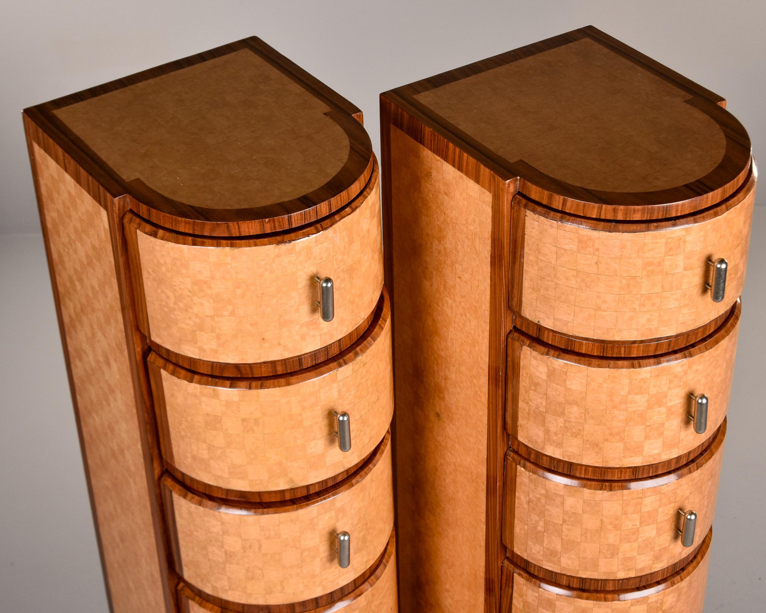 Pair Tall Satinwood & Mahogany Slender Deco Cabinets with Drawers For Sale 7