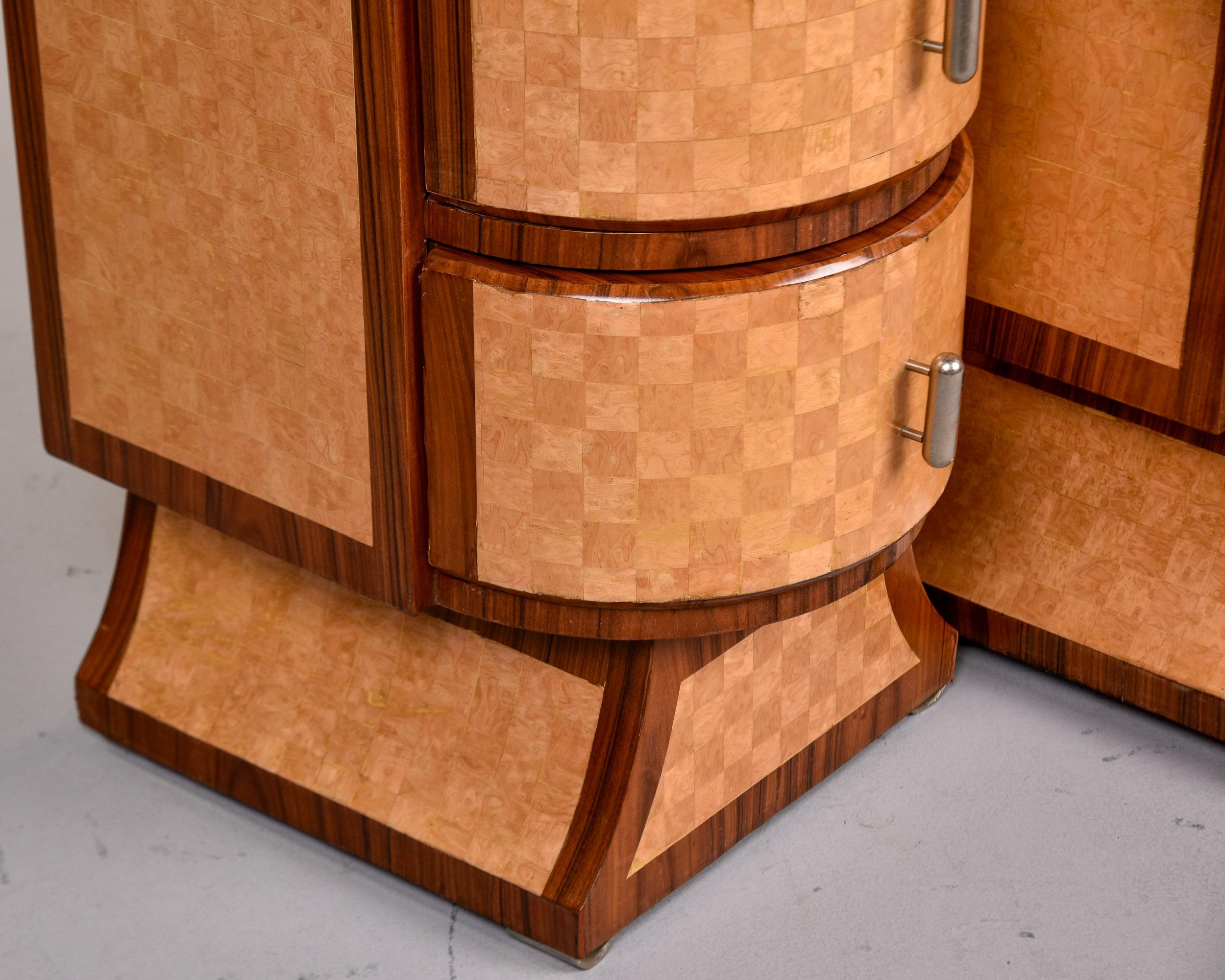 Pair Tall Satinwood & Mahogany Slender Deco Cabinets with Drawers For Sale 2