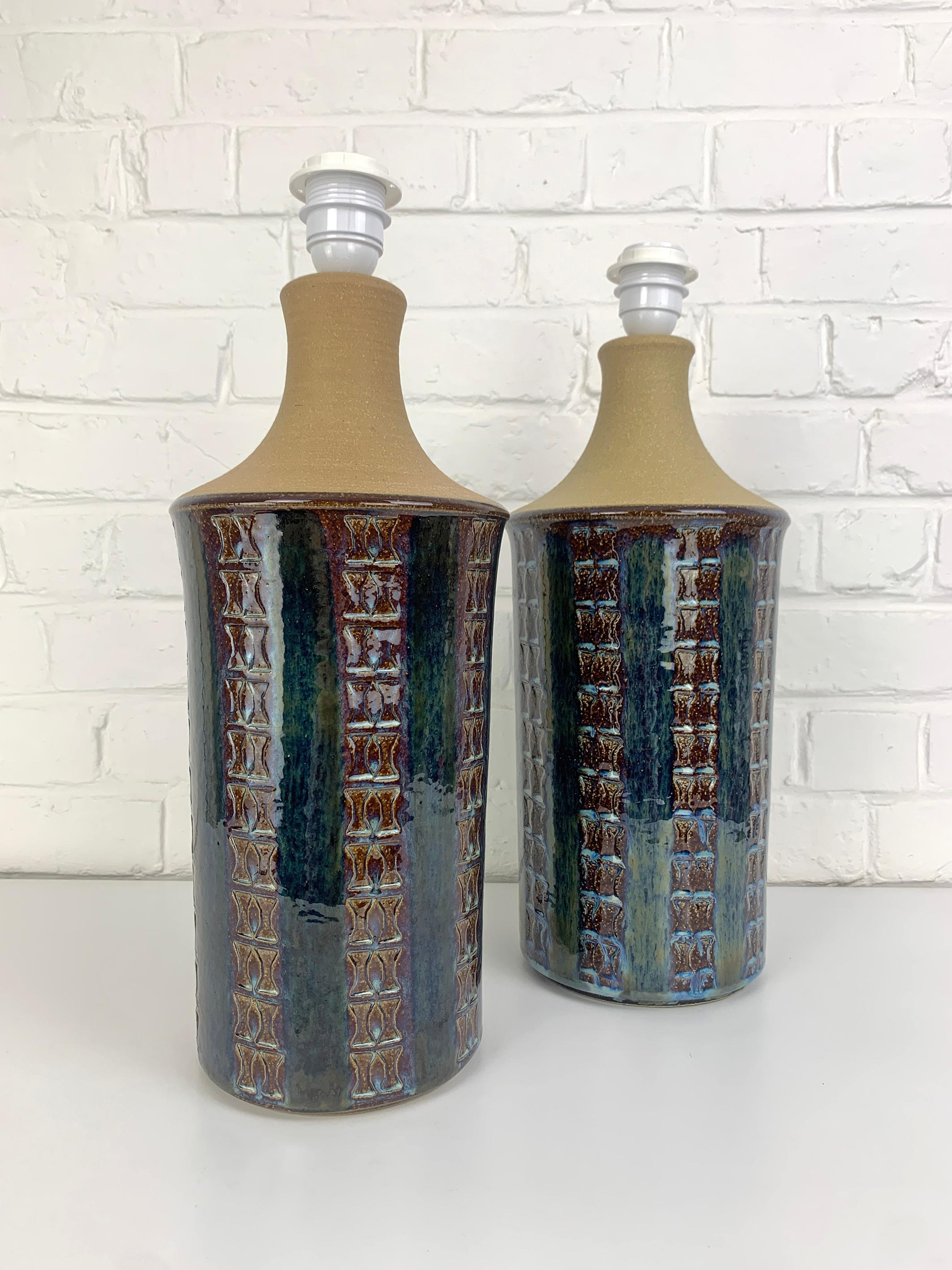 Ceramica Coppia di lampade alte Søholm Stentøj in gres di metà secolo Maria Philippi Danimarca 1960 in vendita