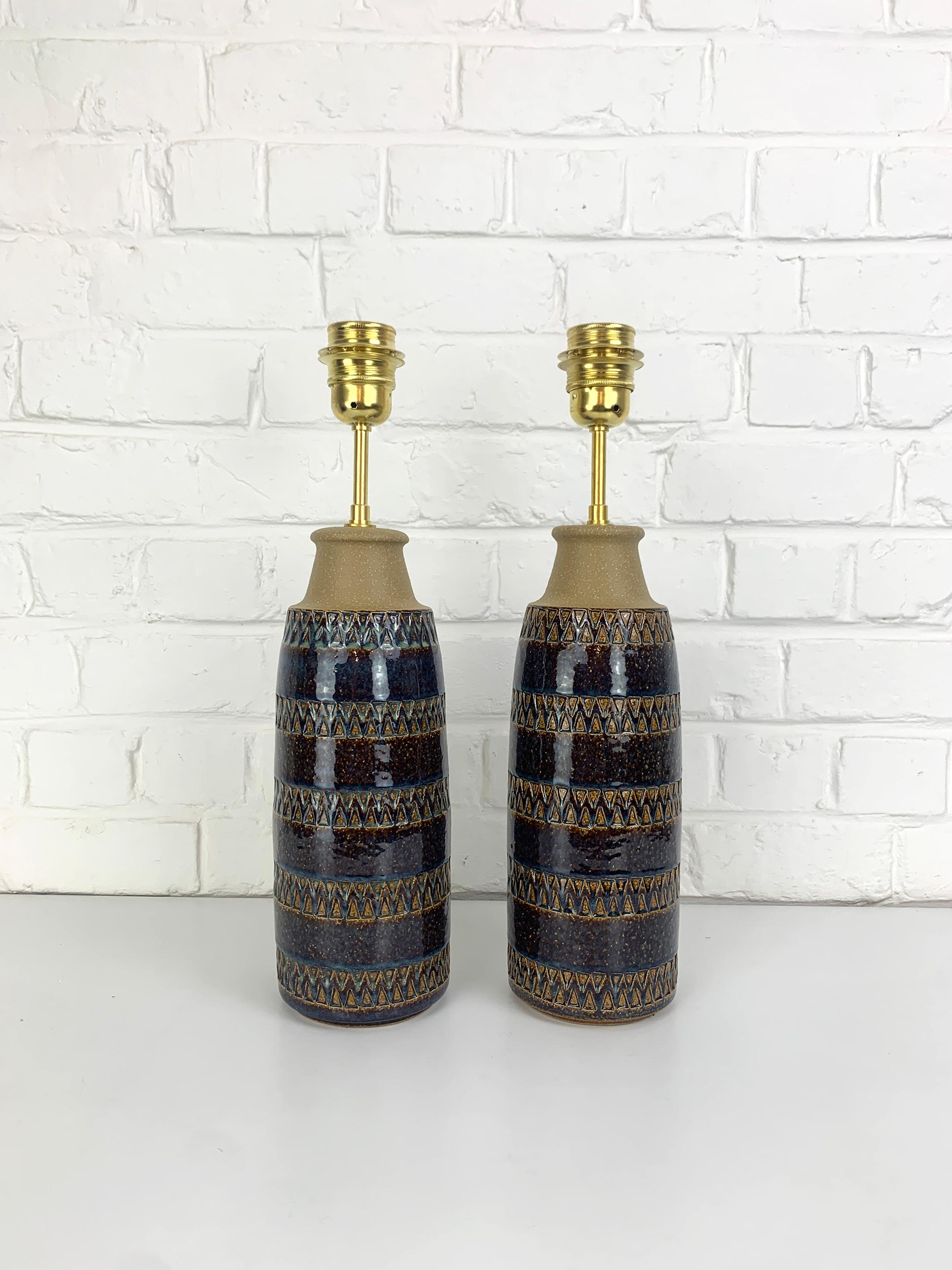 Pair tall Søholm Stentøj Stoneware table lamps Erling Mortensen Denmark 1960 For Sale 2
