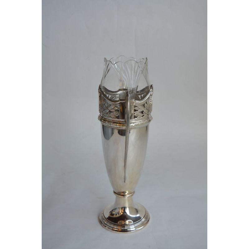 Pair Tall Silver Urn form Vases with Glass Insert For Sale 6