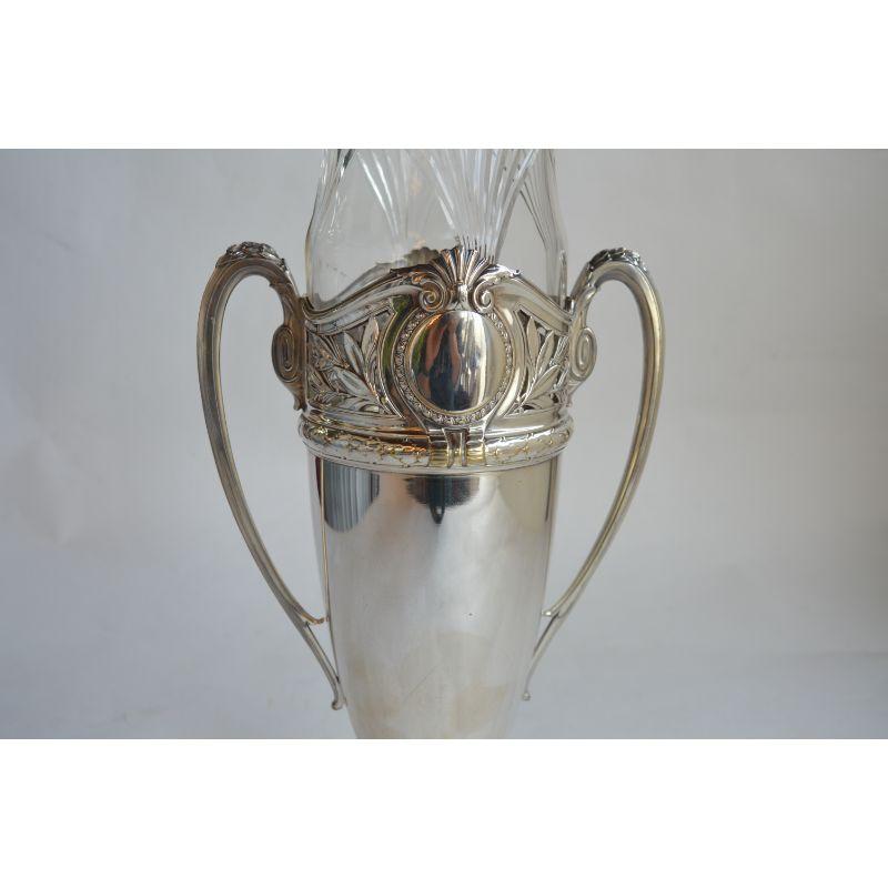 Pair Tall Silver Urn form Vases with Glass Insert In Good Condition For Sale In Los Angeles, CA
